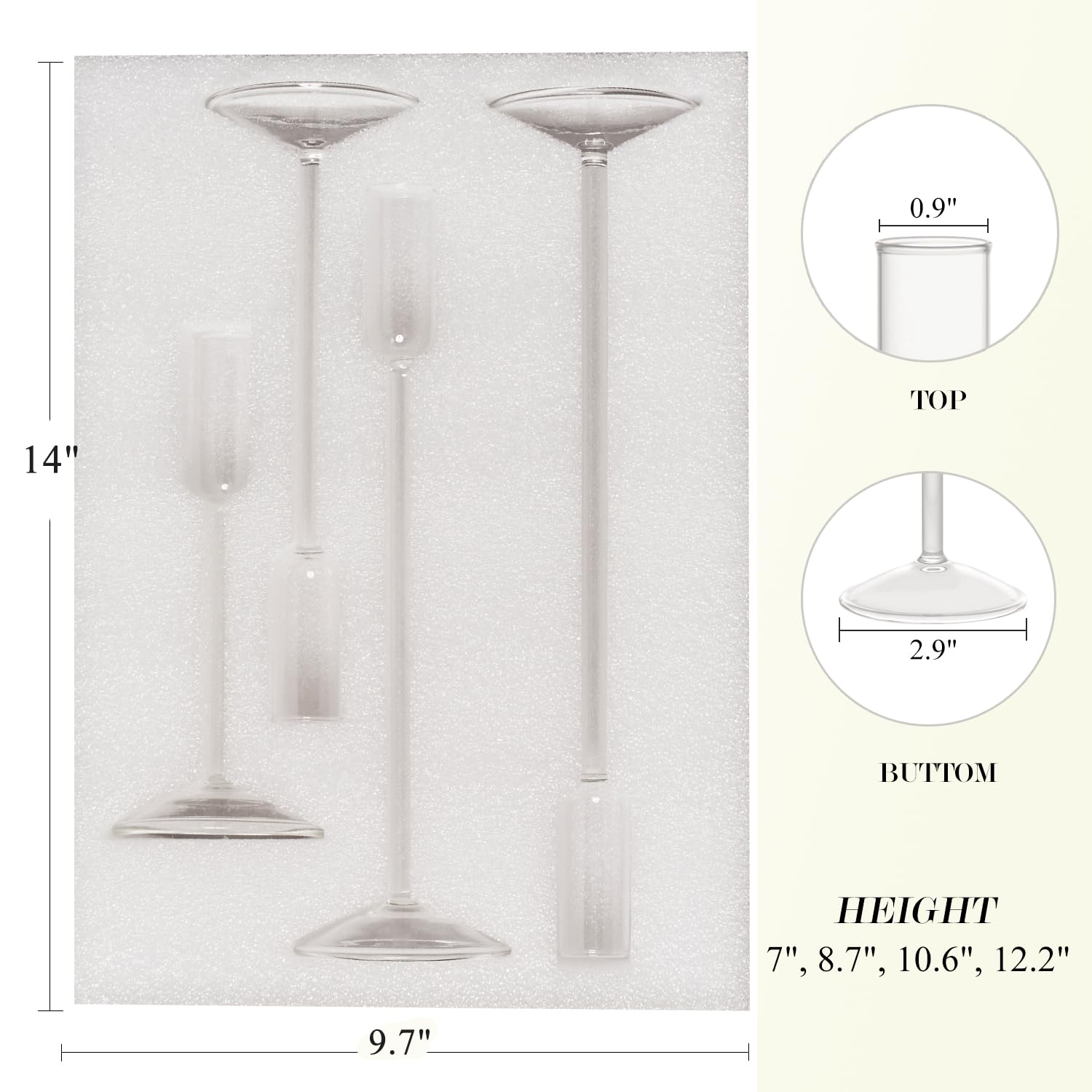 Glass Taper Candle Holders Set of 4 - Clear Tall Candlesticks with Different Heights for Wedding Centerpieces, Party Decor, Table Setting & Home Decoration