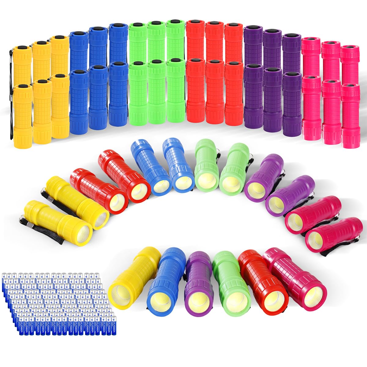 KunHe 60 Pack Small LED Flashlights with Batteries - Mini Plastic Flashlights Bulk for Kids, Party Favors, Emergency Survival, Hurricane Supplies - Perfect for Camping, Halloween, Power Outages & Outdoor Adventures