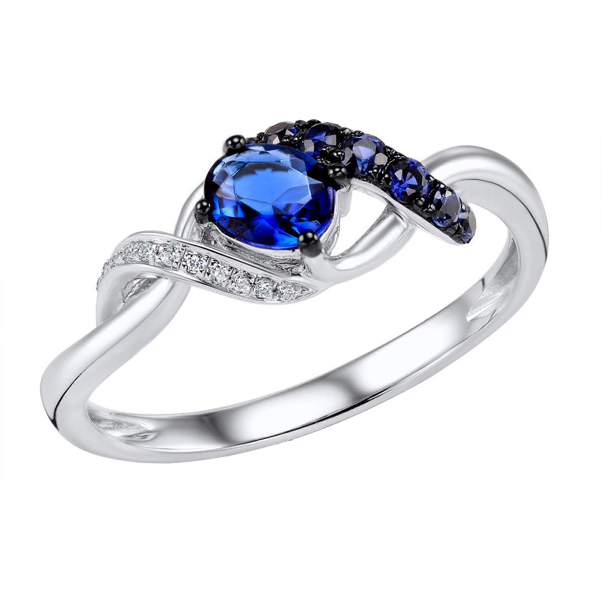 Exquisite 0.024 Carat White Diamond & 0.598 Carat Sapphire 14K White Gold Statement Ring for Women | Elegant Engagement, Anniversary & Special Occasion Jewelry Gift