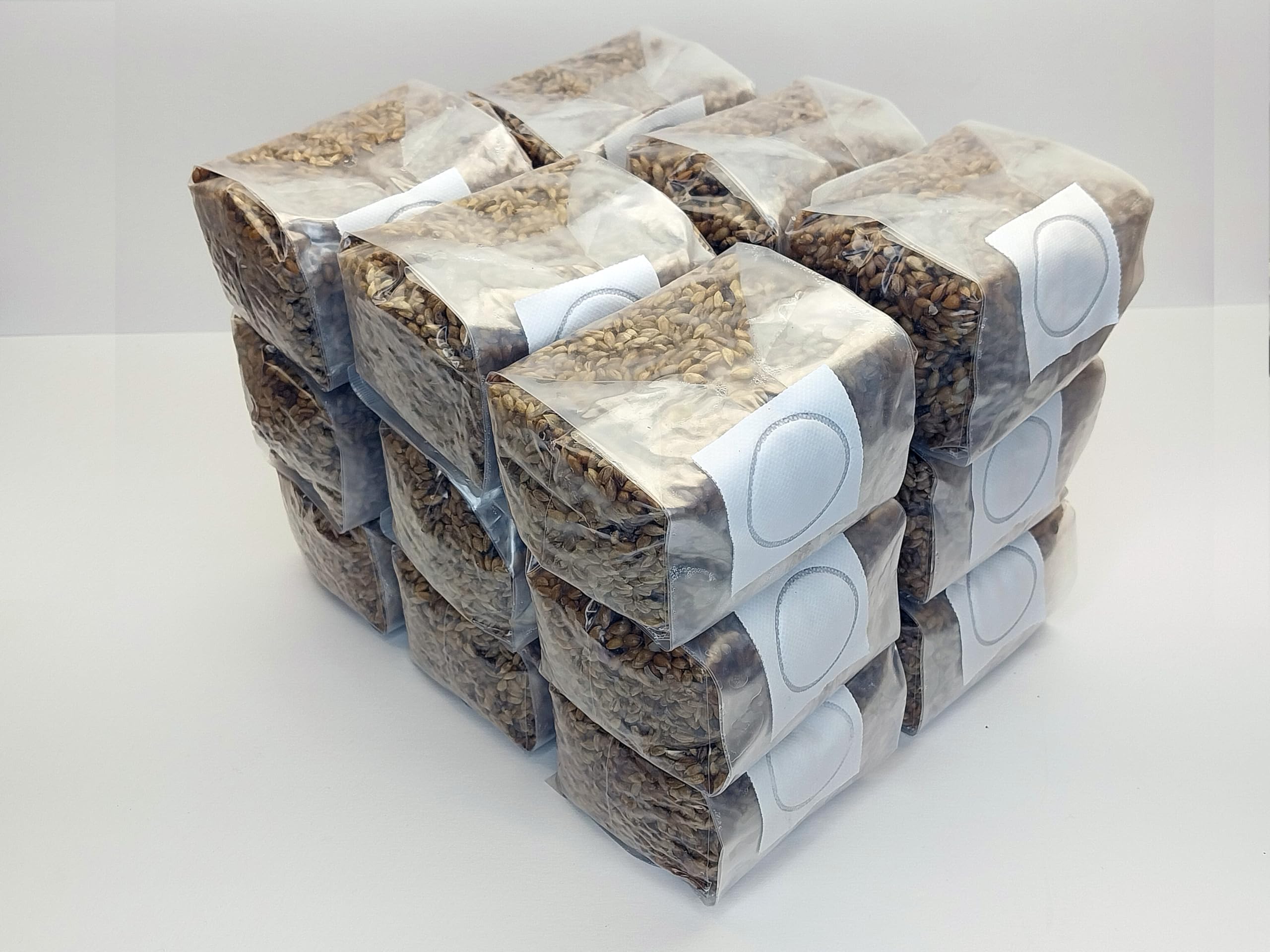 Sterilized Rye Berry Mushroom Substrate Bags - 18 Pack (1lb Each) - Premium Grain Spawn for Growing Gourmet Mushrooms at Home or Commercial Farming