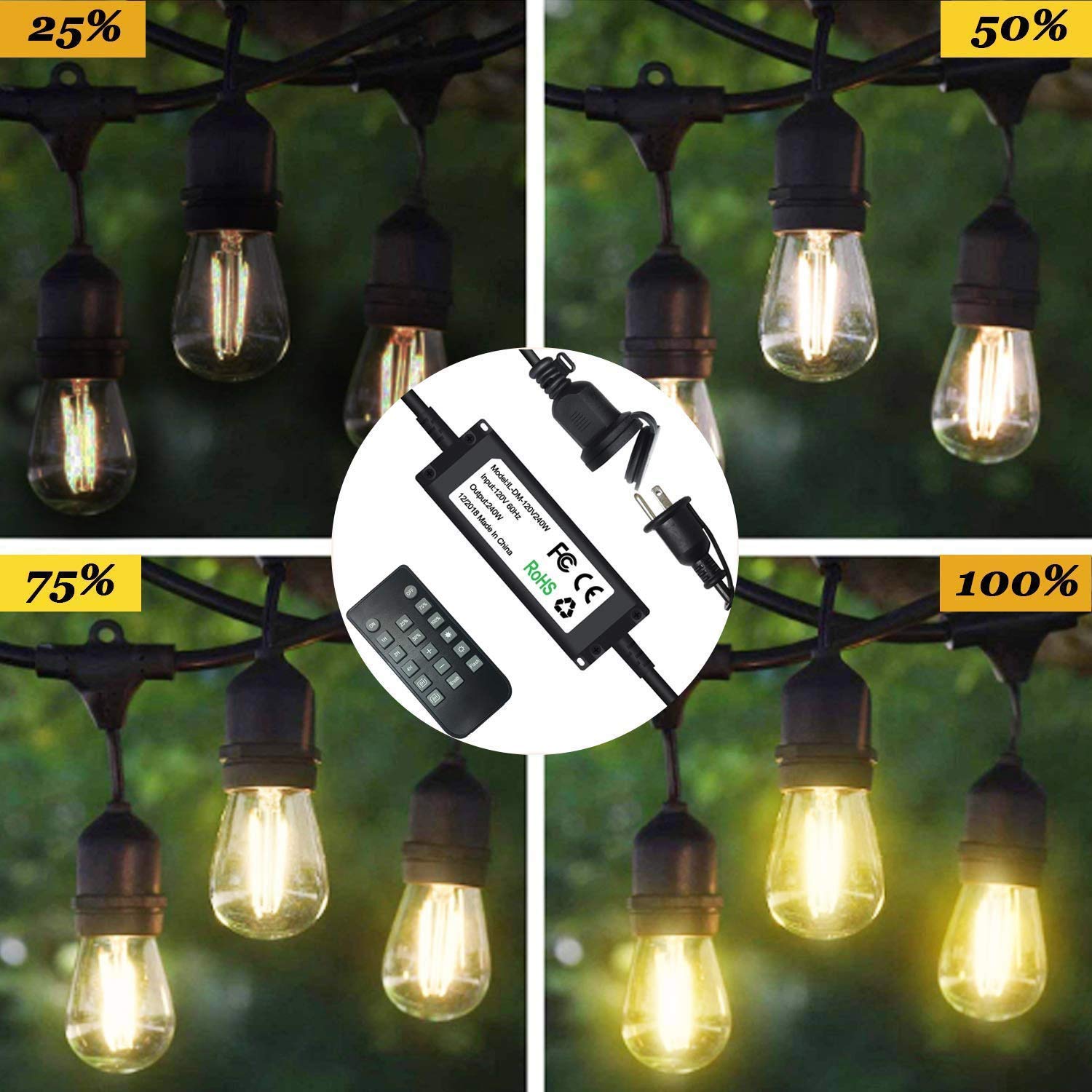 SUNTHIN 240W Outdoor Dimmer for String Lights - Wireless Remote Control with 50Ft Range, Auto Off Timer for LED & Incandescent Lights - Perfect for Patio, Garden, and Backyard Decor