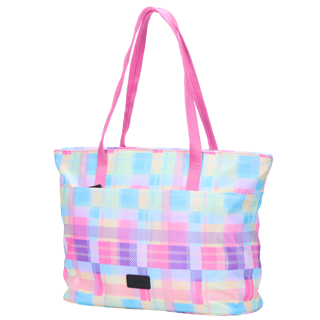 Stylish Summer Check Tote Bag for Women - Lightweight & Spacious Beach Bag with Zipper Closure - Perfect for Travel, Shopping, and Daily Use