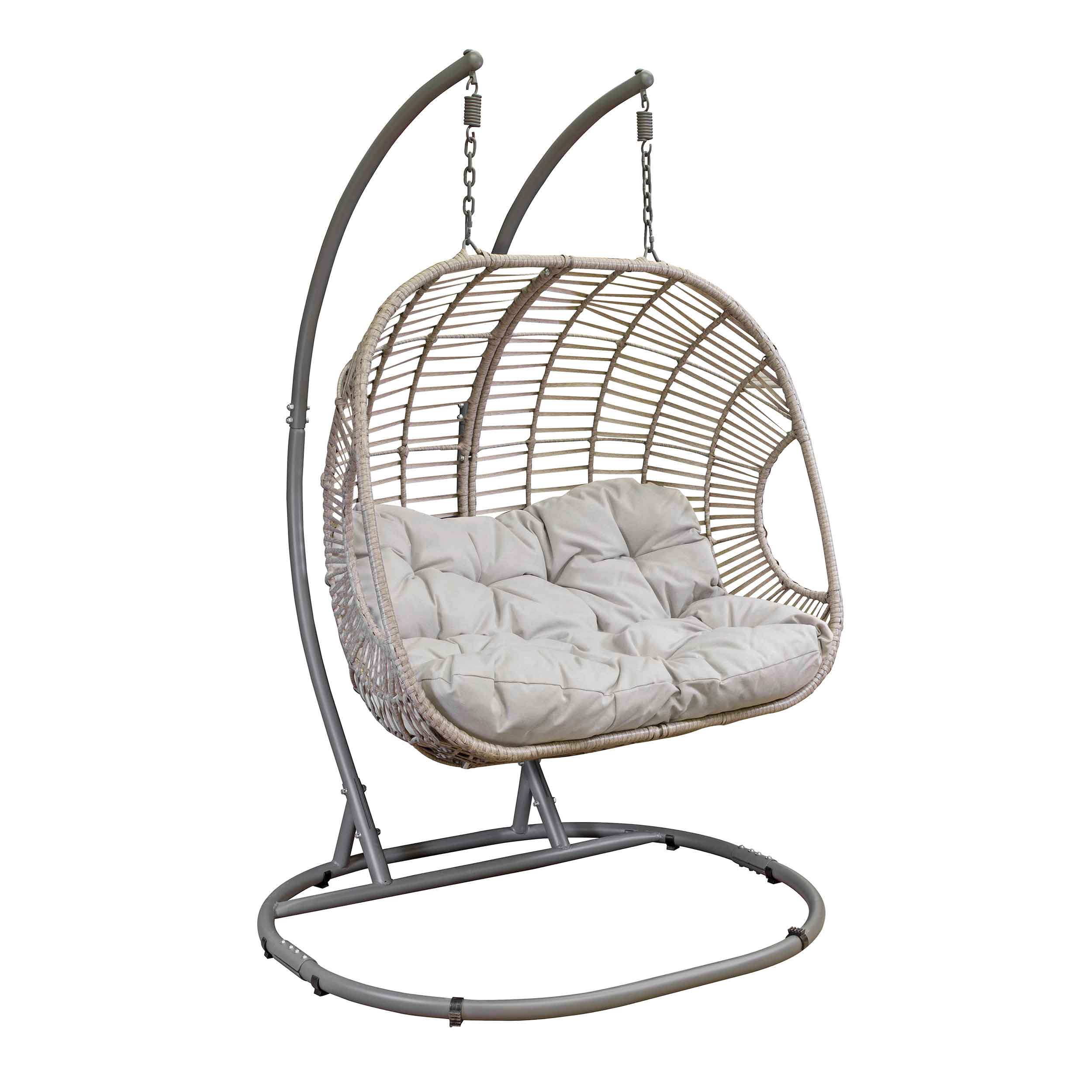 Egg Hanging Double Swing Chair - Wicker Rattan Basket with Sturdy Steel Frame - Perfect for Patio, Garden, and Backyard Relaxation