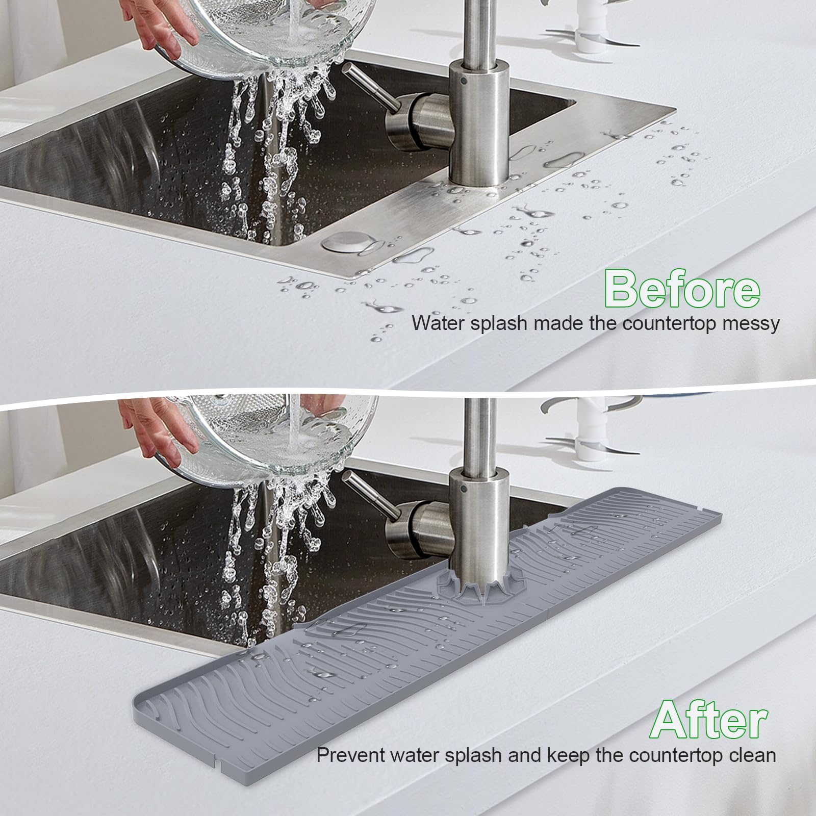 33 Inch Silicone Kitchen Sink Splash Guard Mat - Water Drip Catcher for Faucet Handle Protection, Multi-Purpose Sink Mat with Sponge Holder - Perfect for Kitchen Countertops, Dishwashing & Preventing Water Spills