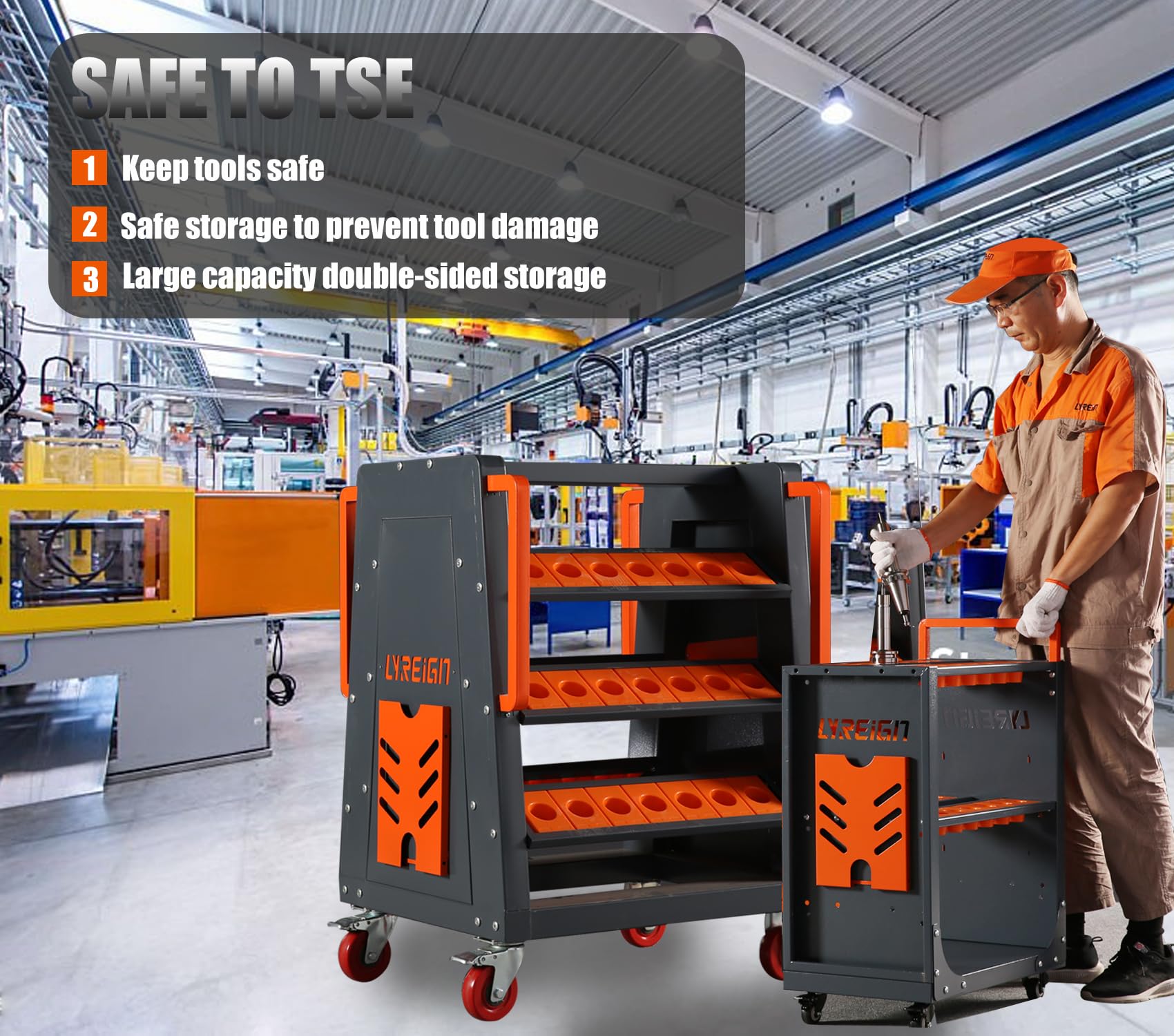 HSK100 CNC Tool Cart - 24 Capacity 3-Tier Rolling Tool Organizer with CNC Wheels | Mobile Tool Holder Cart for Cat 40 & CNC Machines | Workshop & Garage Storage Solution