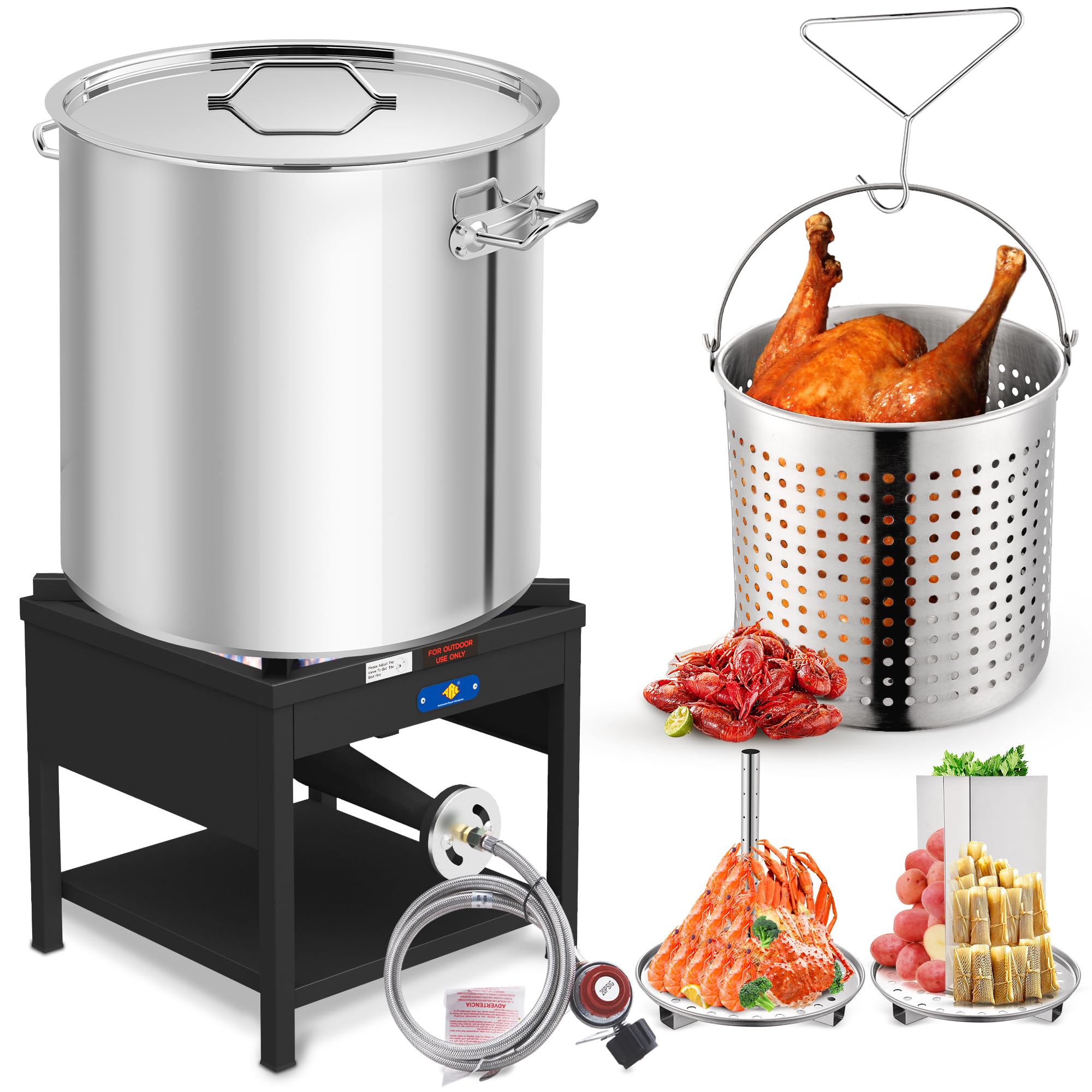 ARC 100QT High-Powered Seafood Boiling Kit - 200,000 BTU Propane Burner with Stainless Steel Crawfish Boil Pot, Basket & Steamer Rack - Perfect for Outdoor Cooking, Steaming, Turkey Frying, Lobster & Shrimp Boils - Ideal for Backyard Parties, Camping & Large Gatherings