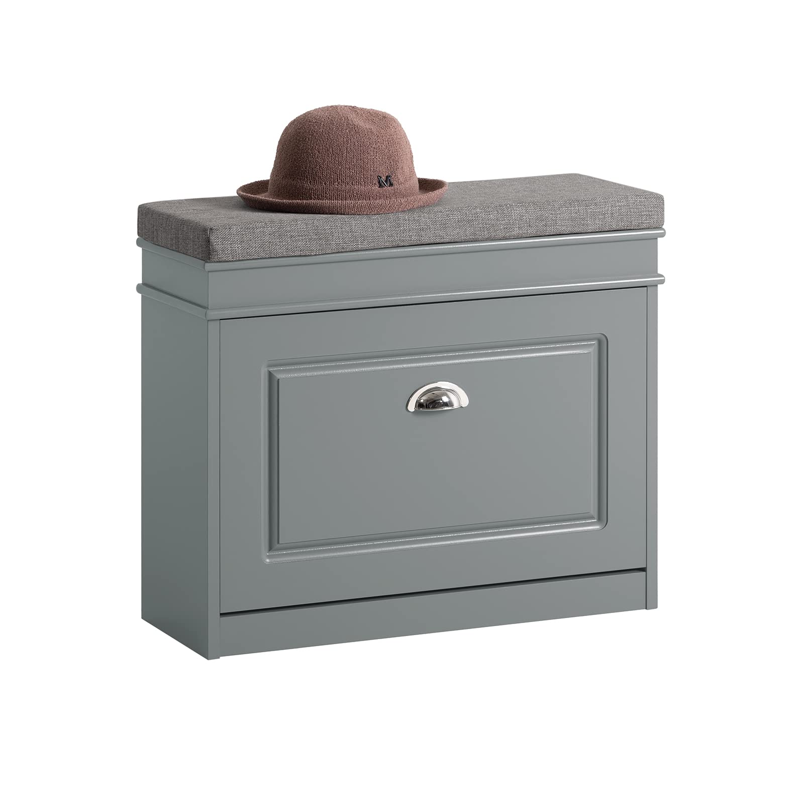 SoBuy FSR82-K-HG Shoe Cabinet with Flip-Drawer & Seat Cushion - Grey Hallway Shoe Bench, Shoe Rack & Storage Organizer - Perfect for Entryway, Mudroom, or Bedroom Closet Organization