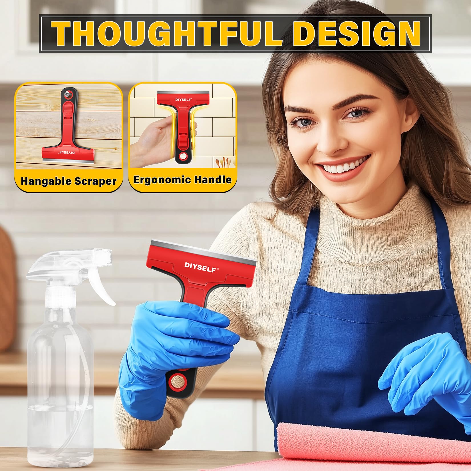 DIYSELF 10-Pack Razor Blade Scraper - Heavy Duty Stainless Steel Scraper Tool for Cleaning Stove Top, Cooktop, Oven, Glass, Paint, Windows - Includes 10 Extra 4-Inch Replacement Blades - Perfect for Kitchen, Bathroom & DIY Home Improvement Projects