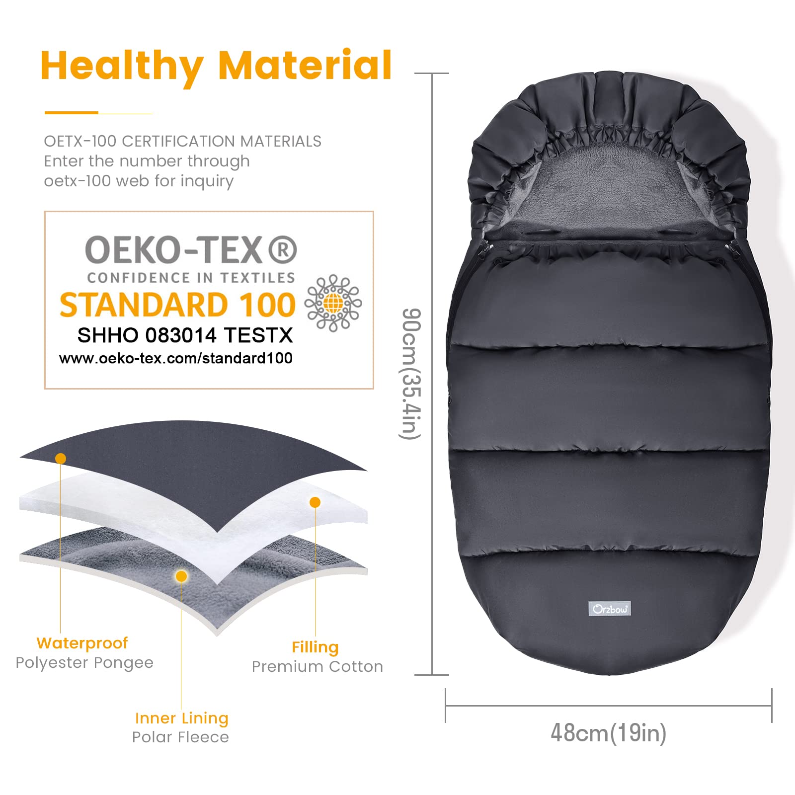 Orzbow Universal Stroller Footmuff - Winter Warm Baby Bunting Bag with Waterproof Windproof Coral Fleece Lining for Toddler Stroller Sleeping Bag (Black) | Perfect for Cold Weather Outings & Stroller Naps
