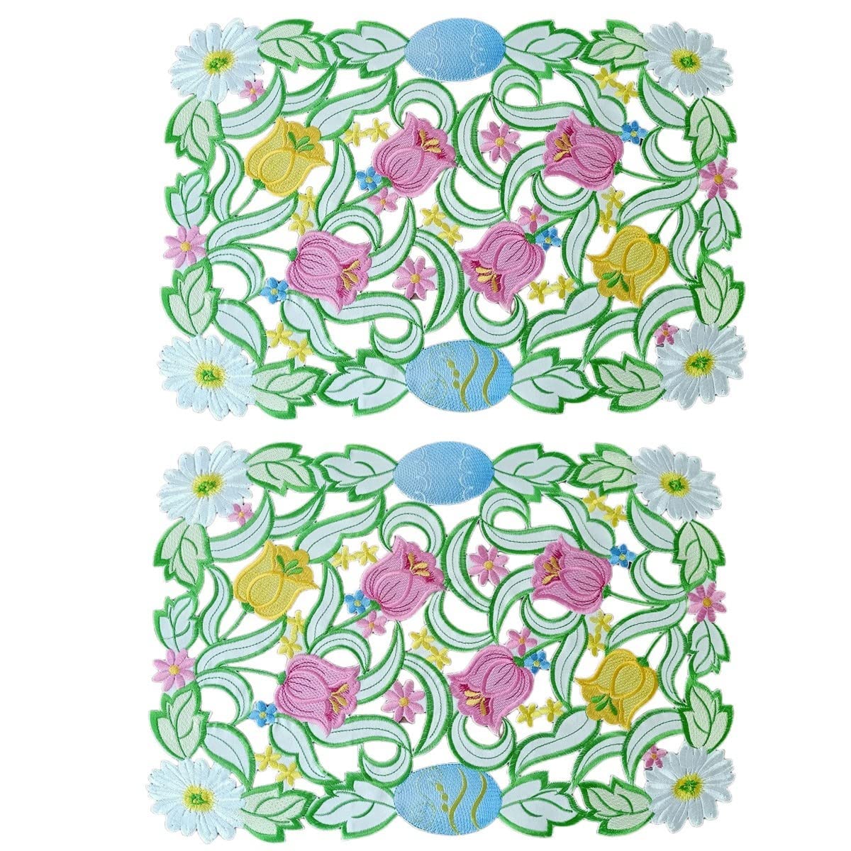 Easter Placemat Set of 2 - 13x18 Inch Spring Bunny Egg Floral Embroidered Table Mats for Kitchen Dining Decor | Perfect for Easter Brunch, Holiday Table Setting & Spring Home Decoration