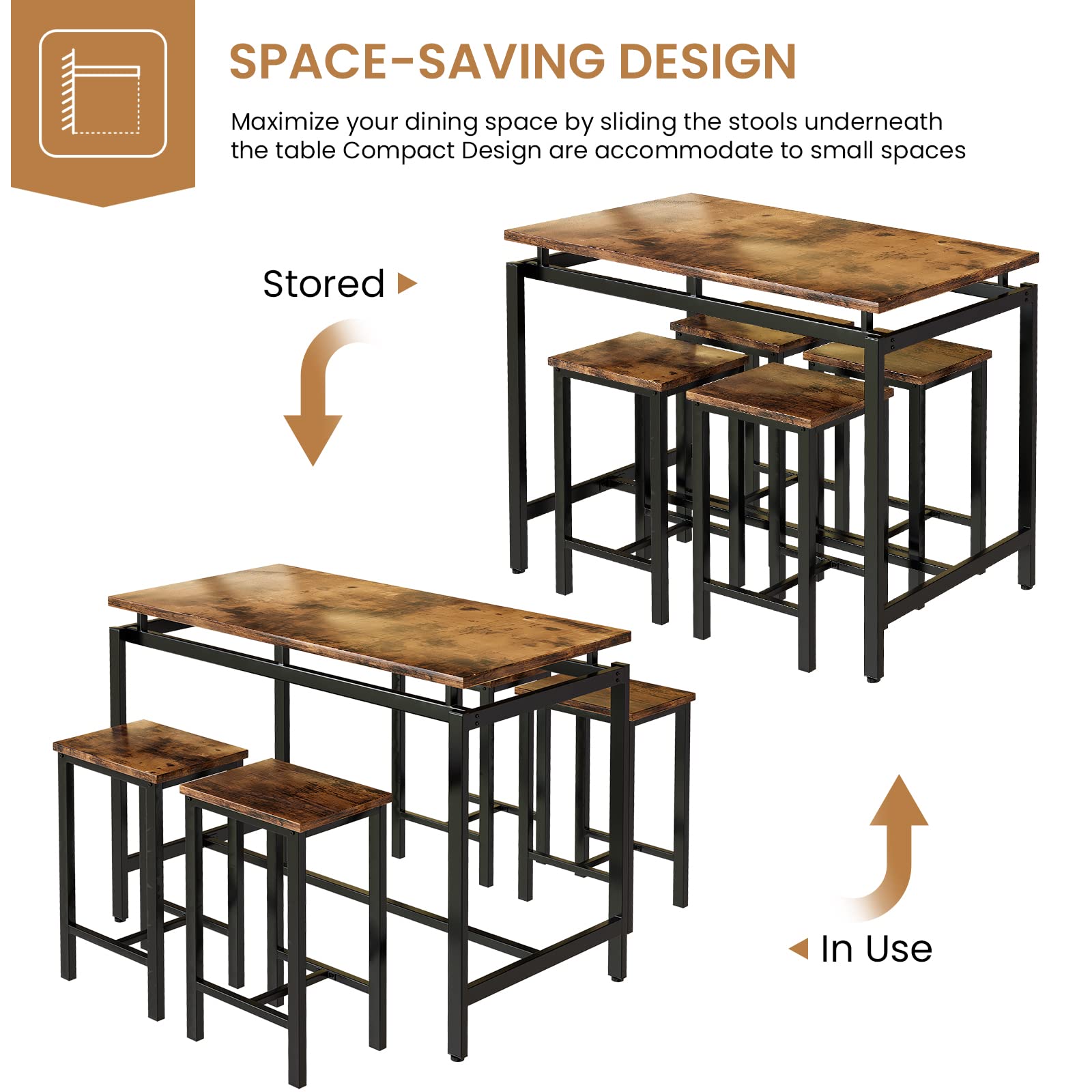 DKLGG 4-Piece Modern Dining Table Set with Wooden Top & Adjustable Metal Legs - Compact Kitchen Table and Chairs for Small Spaces | Perfect for Apartments, Breakfast Nooks & Cozy Dining Areas