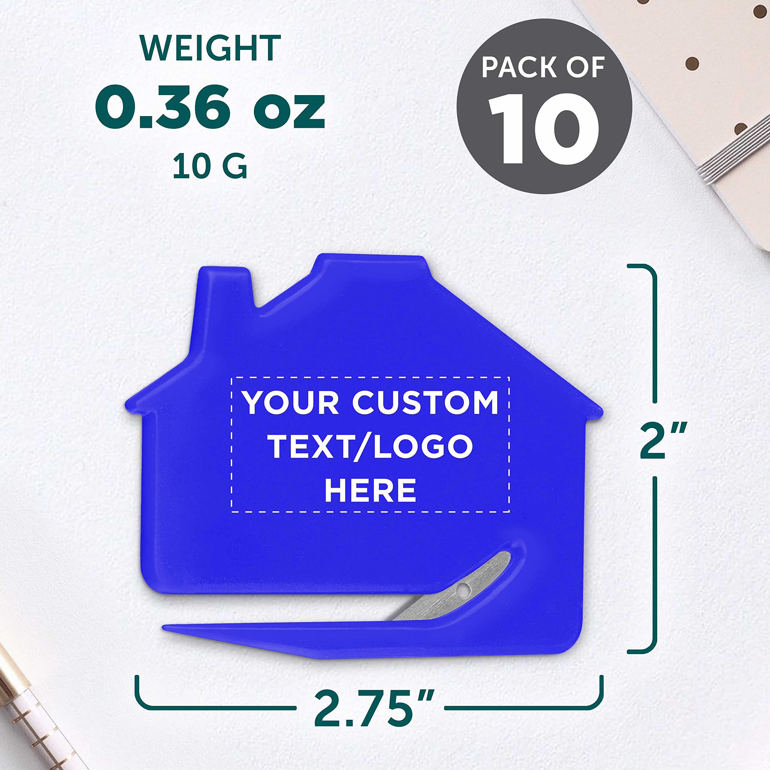 Personalized Custom House Letter Openers Set of 10 - Bulk Pack for Home & Office Use - Elegant Blue Letter Openers - Perfect for Mail Opening, Gifts, and Office Supplies