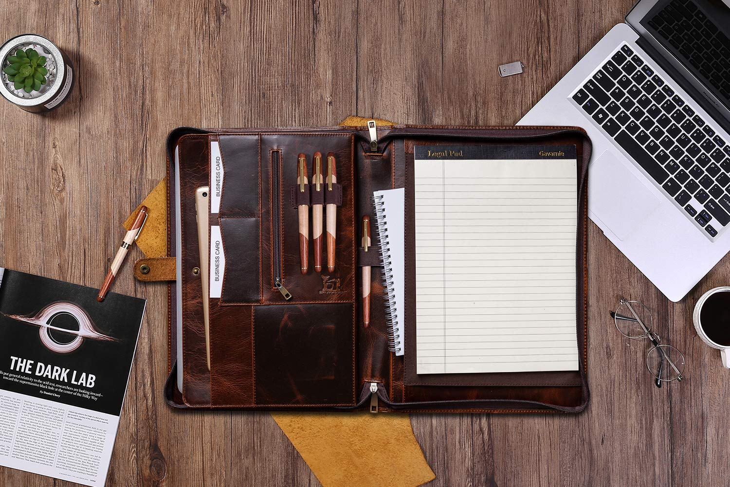 Personalized Engraved Leather Portfolio Padfolio for Men - Custom Gifts for Dad, Husband, Son - Father's Day, Birthday Present - Oil Wax Finish - Perfect for Business Meetings, Office Use & Professional Gifting