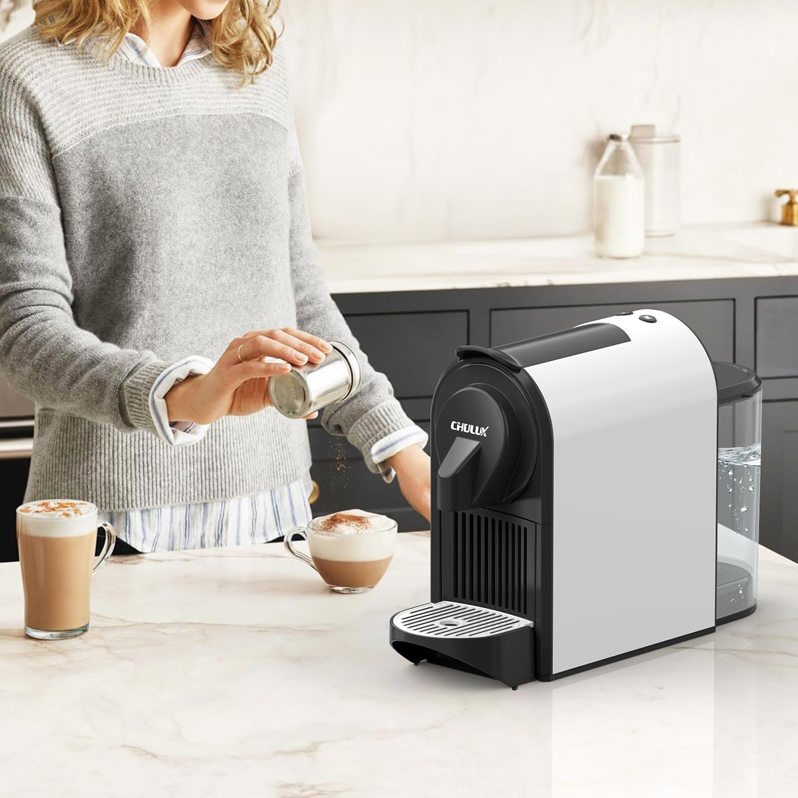CHULUX Bafè-Pro Mini Espresso Machine for Nespresso Original Capsules - 20 Bar Pressure Single Serve Coffee Maker with Silver Drip Tray - Perfect for Home, Office & Small Spaces - Makes Rich Espresso & Lungo Coffee