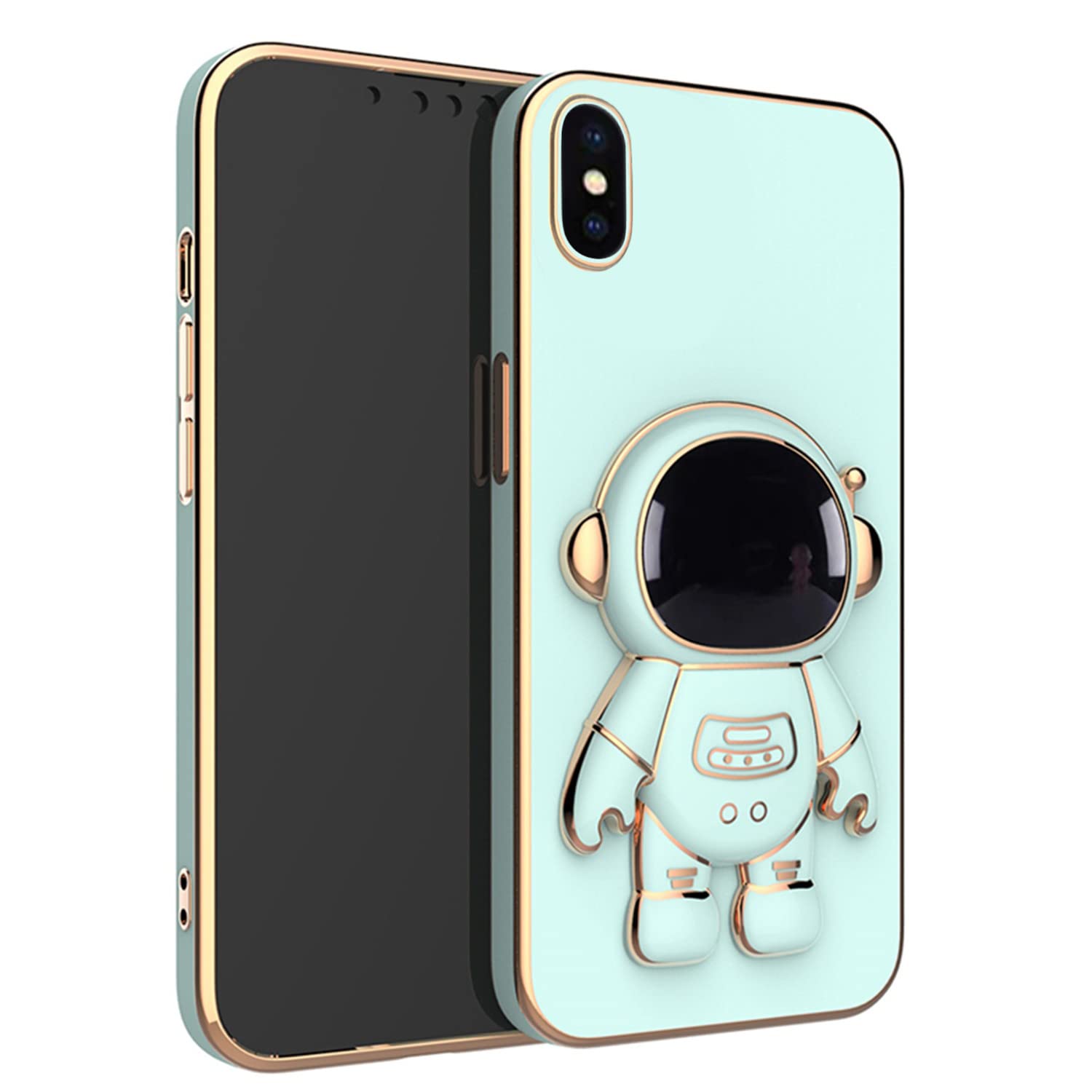 MoolBeko 6D Electroplating Astronaut Phone Case for iPhone XR - Hidden Stand, Camera Protector, Shockproof Cover (Green) - Perfect for Space Lovers, Daily Use & Travel Protection