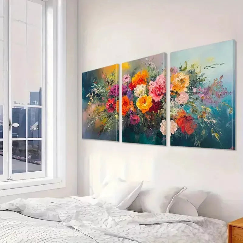 3-Piece Vibrant Floral Brushstroke Art Canvas Set - 50x70cm Framed Wall Decor | High-Quality Print | 100% Australian Made | Ready to Hang | Perfect for Living Room, Bedroom & Office Decor