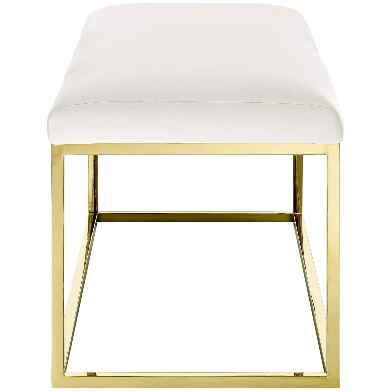 Modern Contemporary Accent Chair Bench - Velvet Upholstery with Metal Steel Frame in Gold & Ivory - Perfect for Living Room, Lounge, or Bedroom Decor