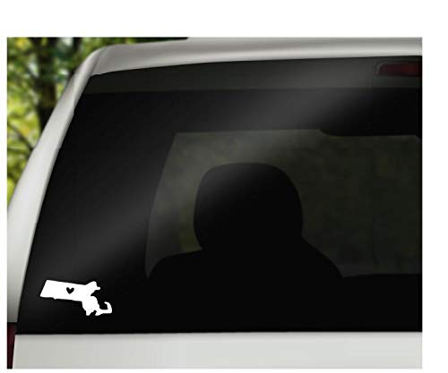 Heart-Shaped Massachusetts Vinyl Decal - White - Made in USA by Foxtail Decals - 4.5 x 2.2 Inch - Perfect for Car Windows, Laptops, Water Bottles & More - Show Your State Pride Anywhere!