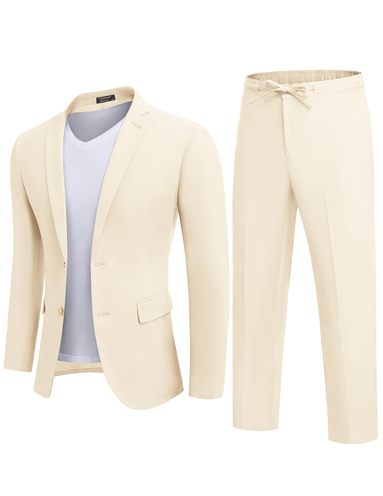 COOFANDY Men's 2-Piece Linen Suit Set - Breathable Lightweight Summer Blazer & Pants for Business Casual, Wedding, Office & Outdoor Events