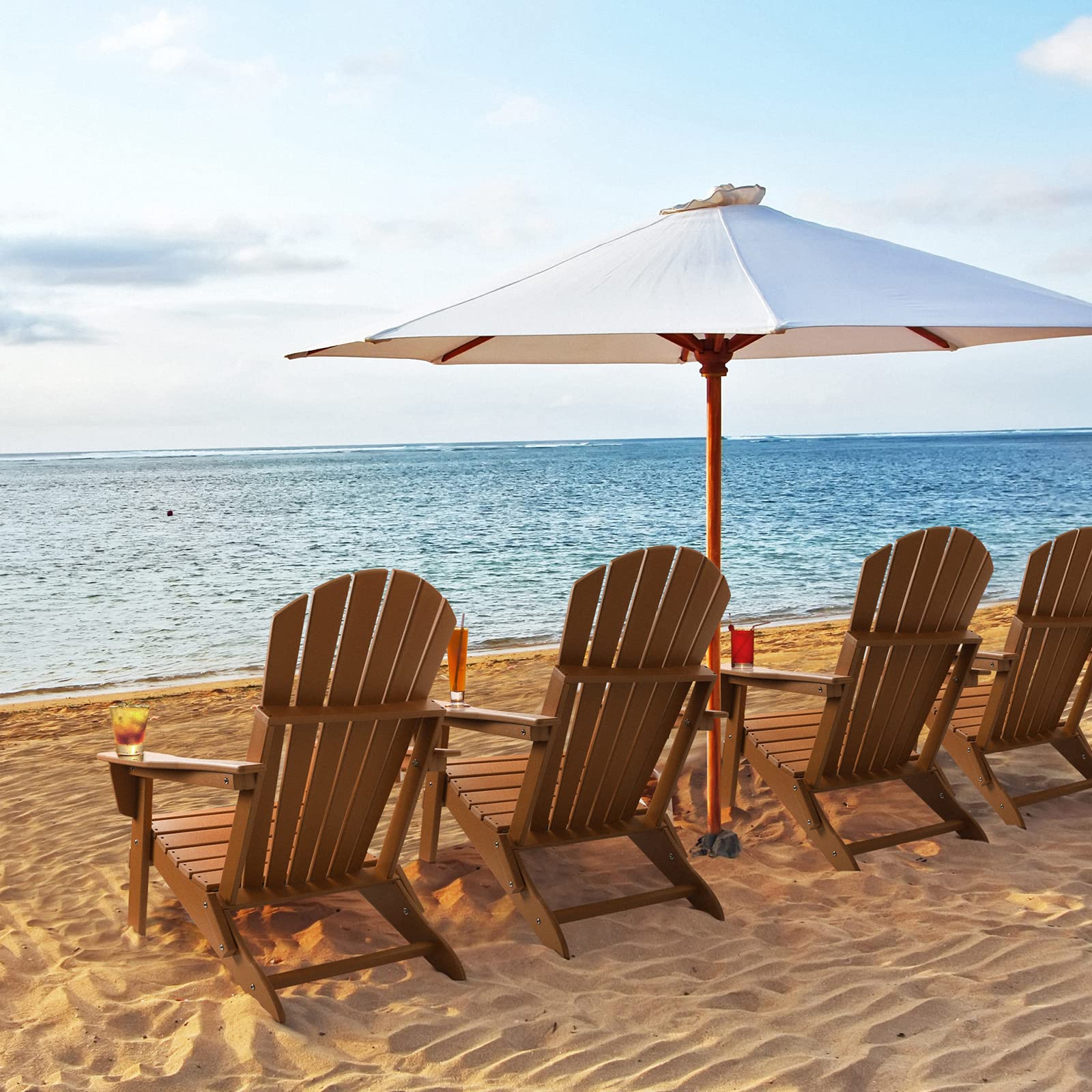 FUNBERRY 4-Piece Folding Adirondack Chair Set - Heavy Duty HDPE All-Weather Outdoor Fire Pit Chairs with Cup Holders - Perfect for Patio, Backyard, Camping & Beach Relaxation