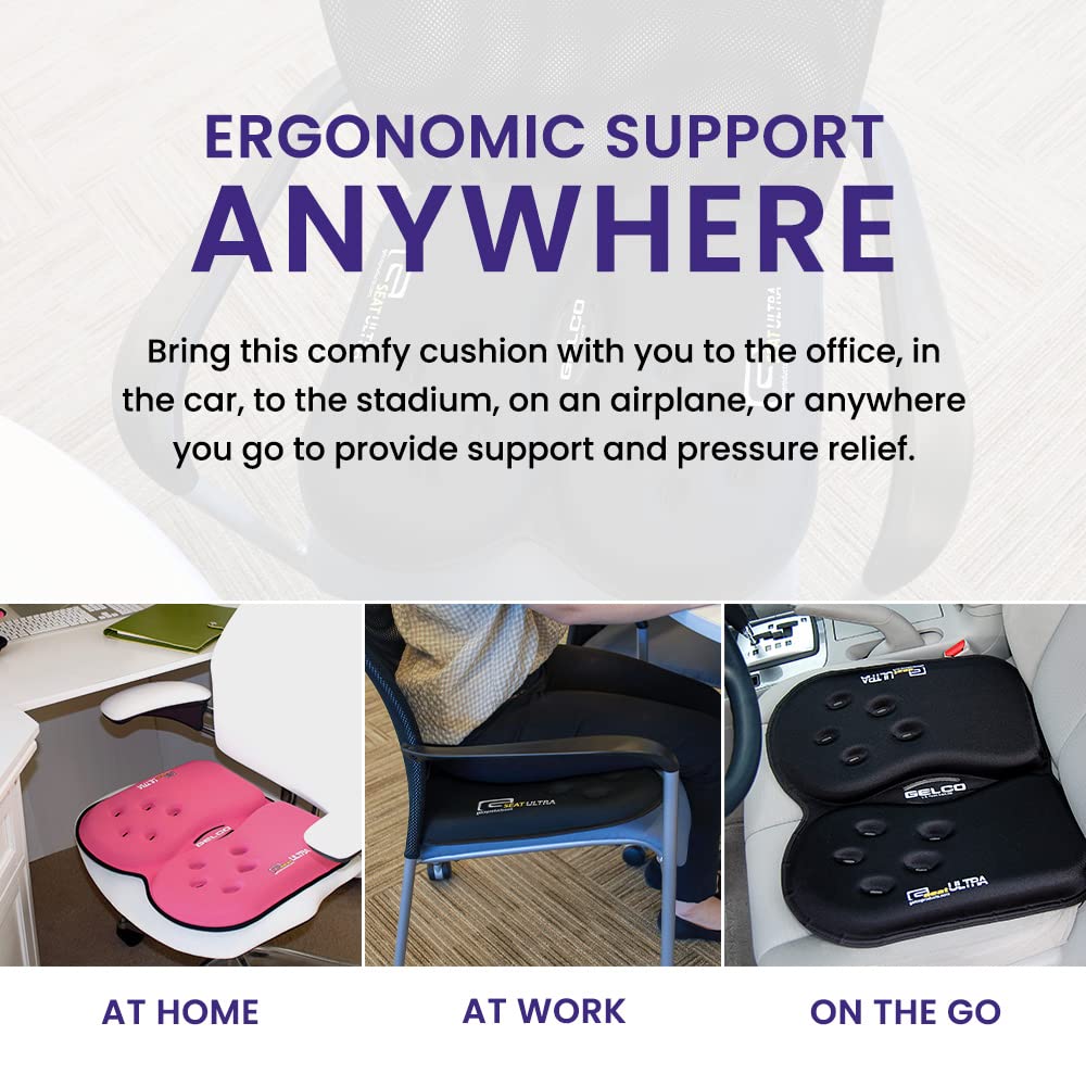 GSeat Ultra Orthopedic Gel & Foam Seat Cushion for Coccyx, Back, Tailbone, Sciatica & Postpartum Pain Relief - Ergonomic Office Chair, Car Seat & Travel Cushion - Black (Perfect for Work, Driving & Long Flights)