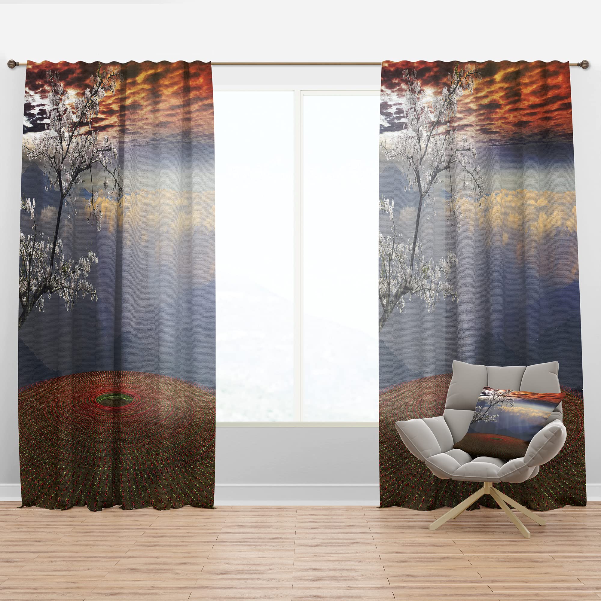 DesignQ Thermal Insulated Blackout Curtains - 'Beautiful Flower Field at Sunset' Pattern - 52x63 Inch Single Panel for Bedroom & Living Room - Energy Saving, Noise Reducing Window Drapes for Home Decor