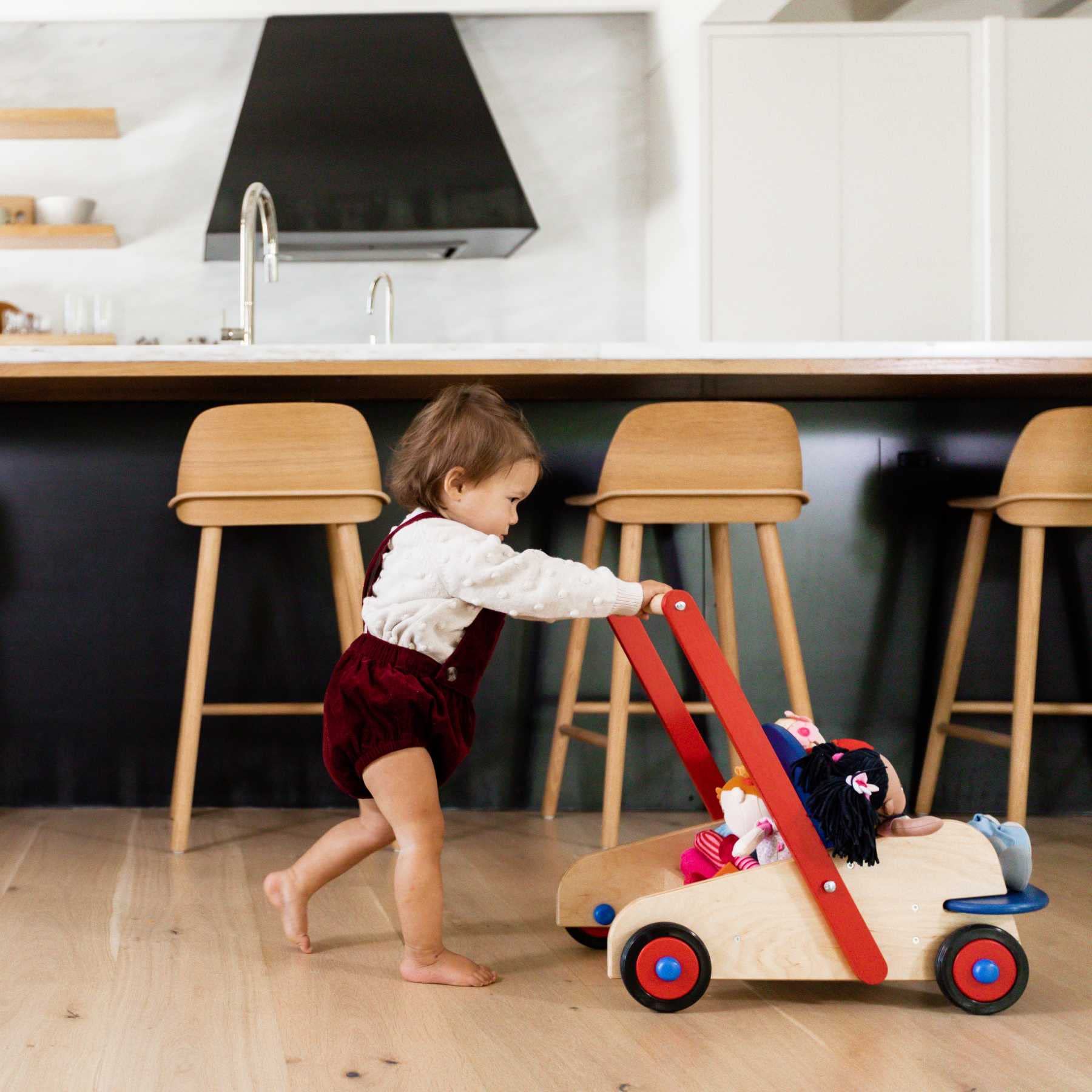 HABA Wooden Baby Walker Wagon - Sit to Stand Learning Push Toy with Seat & Storage for Toddlers 1-3 Years (10+ Months) | First Steps Helper & Playroom Activity Center
