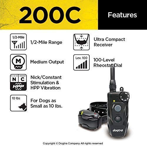 Waterproof Dog Training Collar - Dogtra 200C Remote E-Collar with ½-Mile Range & One-Handed Operation | Includes Teacher's Pet Training Kit, Clicker, Stainless Steel Leash & Hunting Dummy | Perfect for Obedience Training, Hunting & Outdoor Adventures