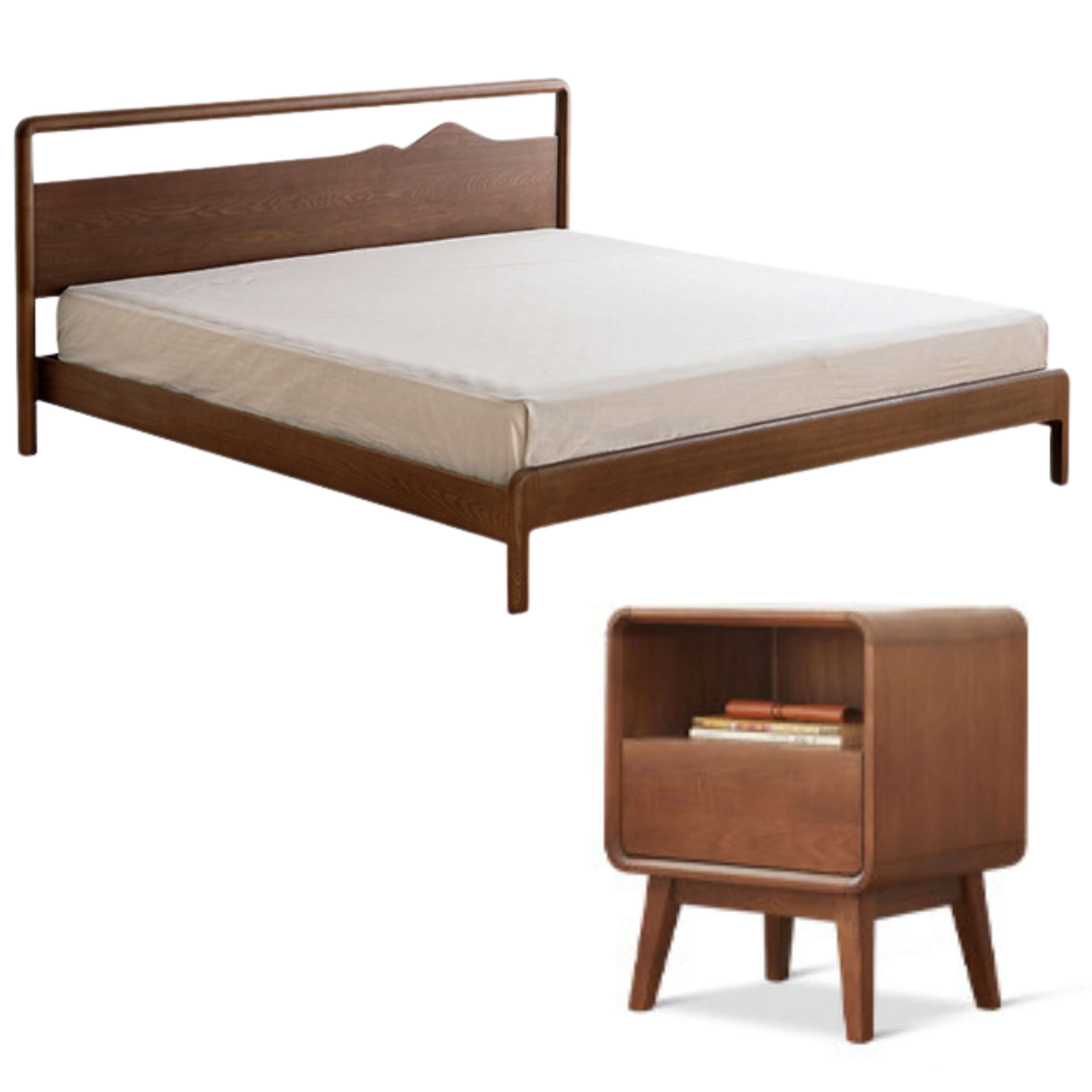 Premium Black Walnut & Ash Solid Wood Bed Frame - Handcrafted Hardwood Bed for Master Bedroom, Guest Room, or Dorm - Natural Wood Grain & Sturdy Construction