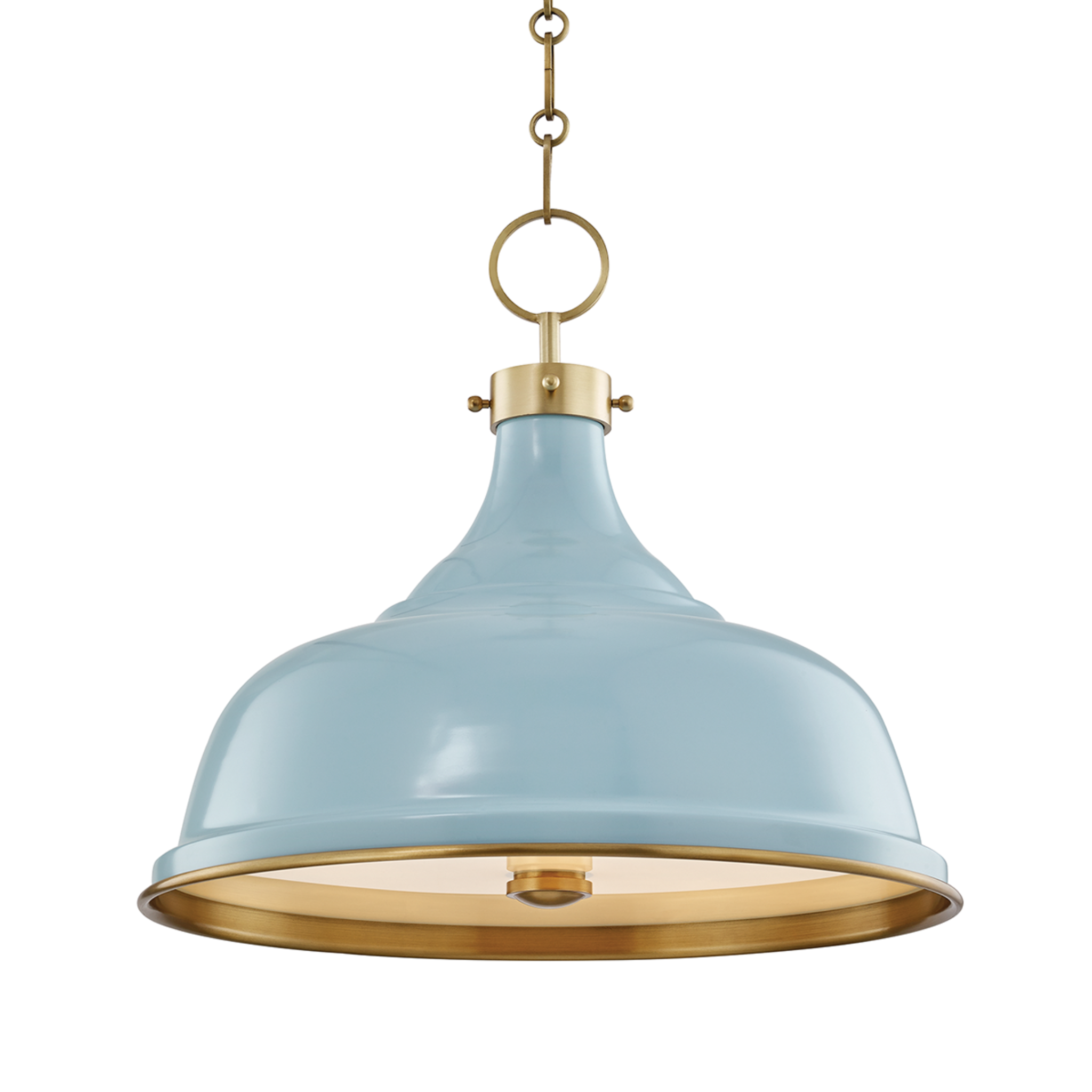 Vintage Aged Brass Blue Bird Painted No.1 Hanging Pendant Light - Perfect for Farmhouse, Cottage & Boho Home Decor
