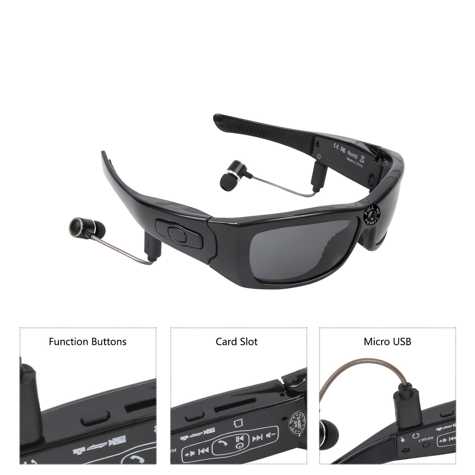 Bluetooth Sunglasses Camera with 1080P HD Video & Music - Polarized Lens Sports Action Camera for Driving, Cycling, Travel - Hands-Free Calling - Perfect for Outdoor Adventures, Vlogging & Daily Commute