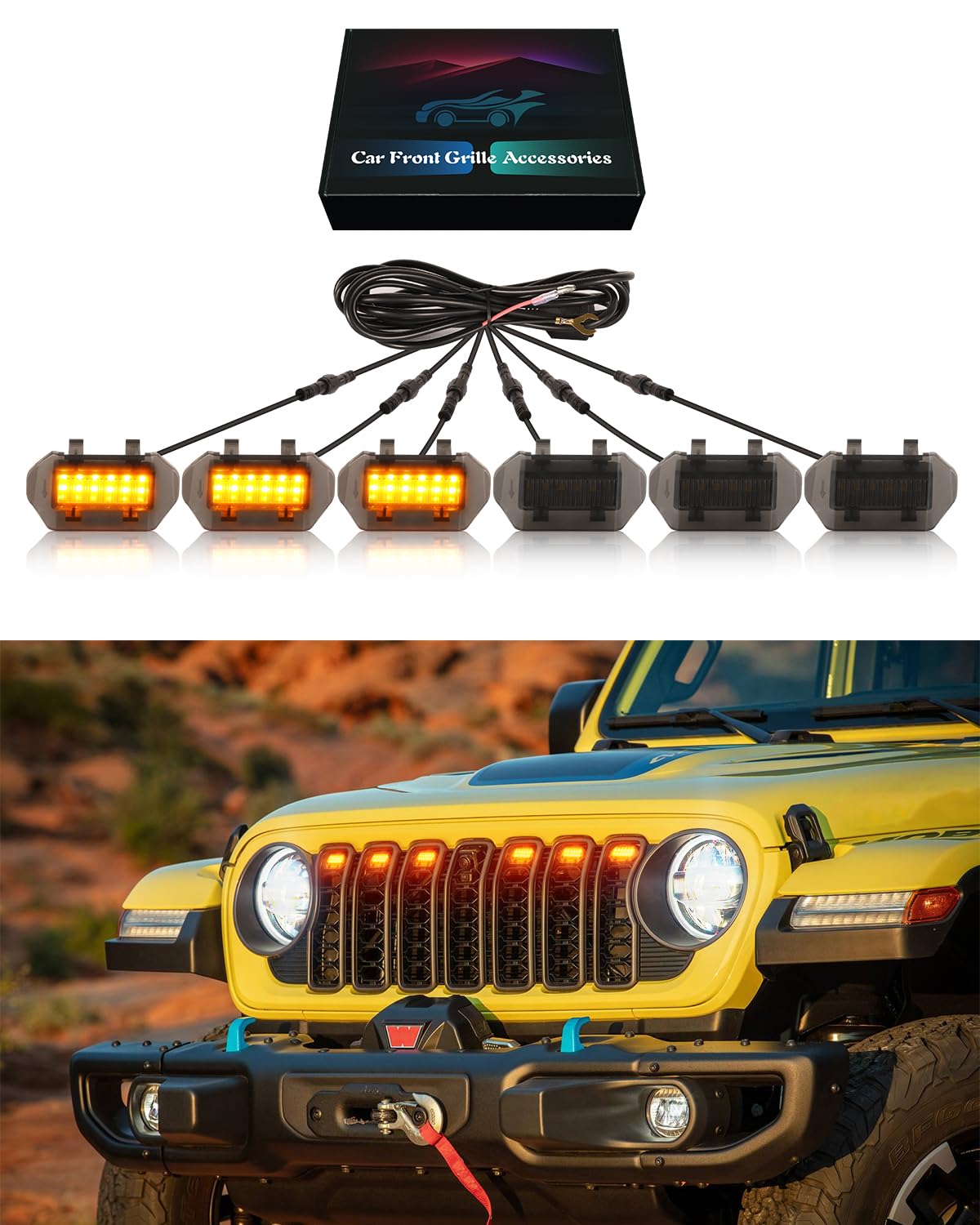 2024-2025 Jeep Wrangler JL LED Grill Lights - Yellow Front Grille Trims & Accessories for Off-Roading & Night Driving