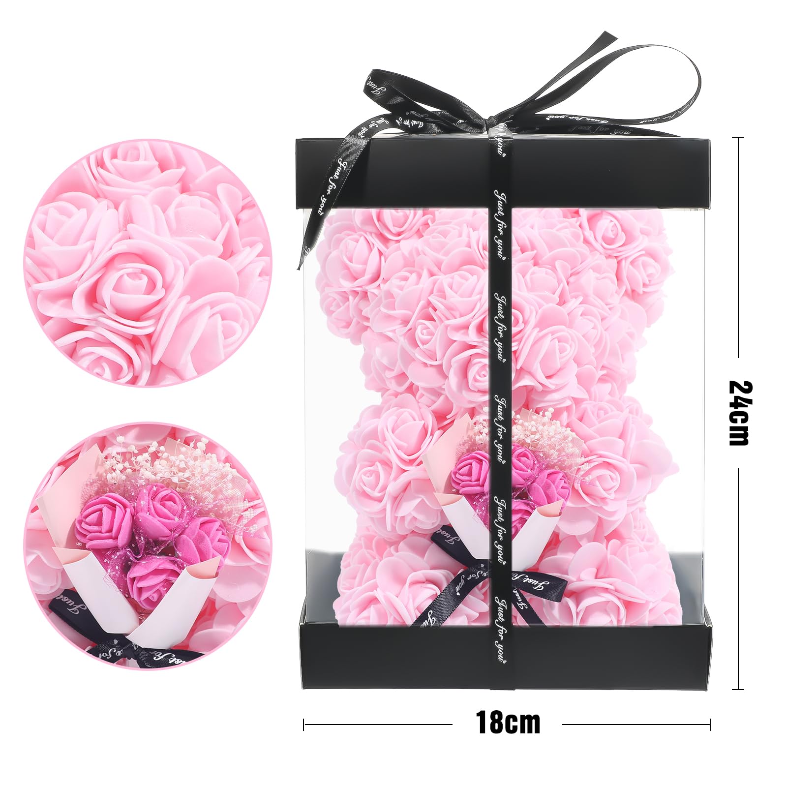Rose Bear Teddy - Romantic Light Pink Rose Flower Bear Gift for Wife, Girlfriend, Mom | Perfect Birthday, Anniversary & Valentine's Day Present | Luxury Floral Keepsake for Women