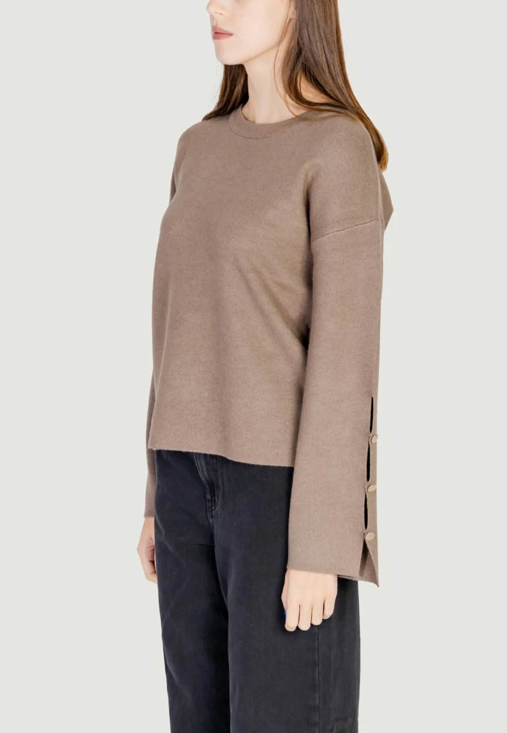 Cassie Knit Top for Women - Soft & Comfortable Dark Natural Melange Sweater - Perfect for Casual Wear, Office Outfits & Fall Layering
