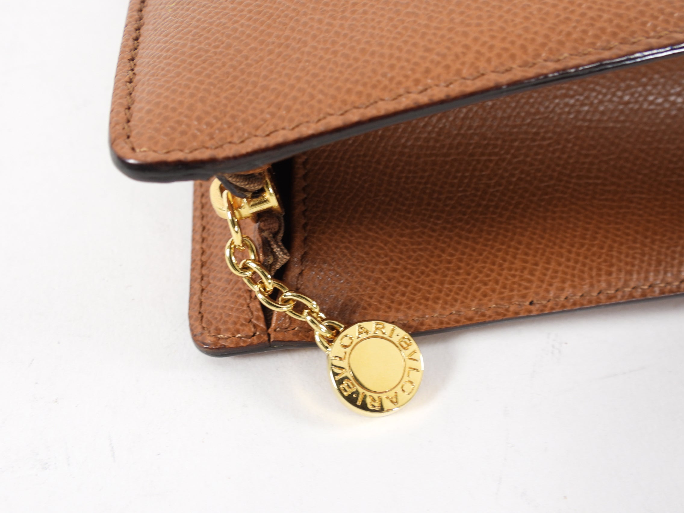 Bvlgari Cognac Brown Leather Travel Pouch - Luxury Zip Toiletry Bag for Men & Women - Perfect for Travel, Gym, and Everyday Essentials