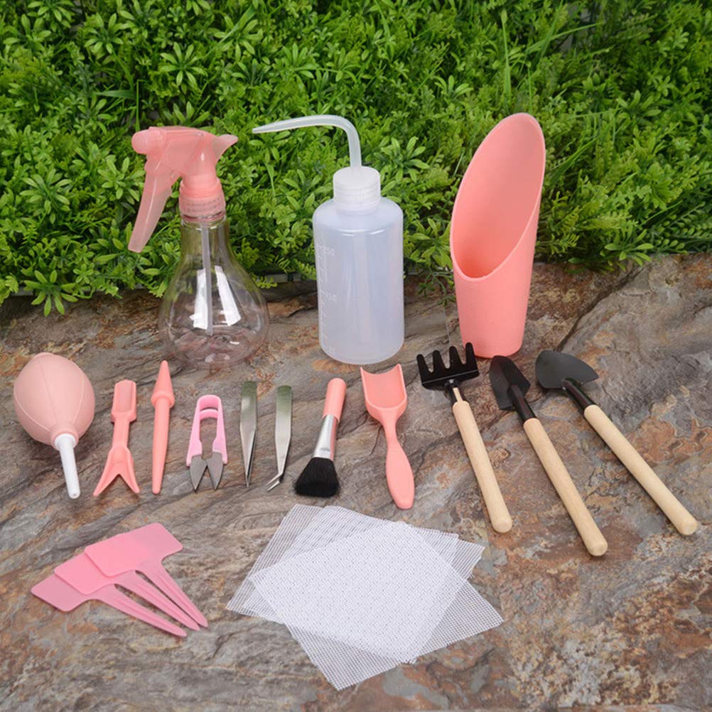 16PCS Mini Gardening Tool Set for Succulents - Stainless Steel Plant Transplanting Kit with Pouch | Perfect for Indoor Succulent Care, Bonsai Repotting & Small Garden Planting