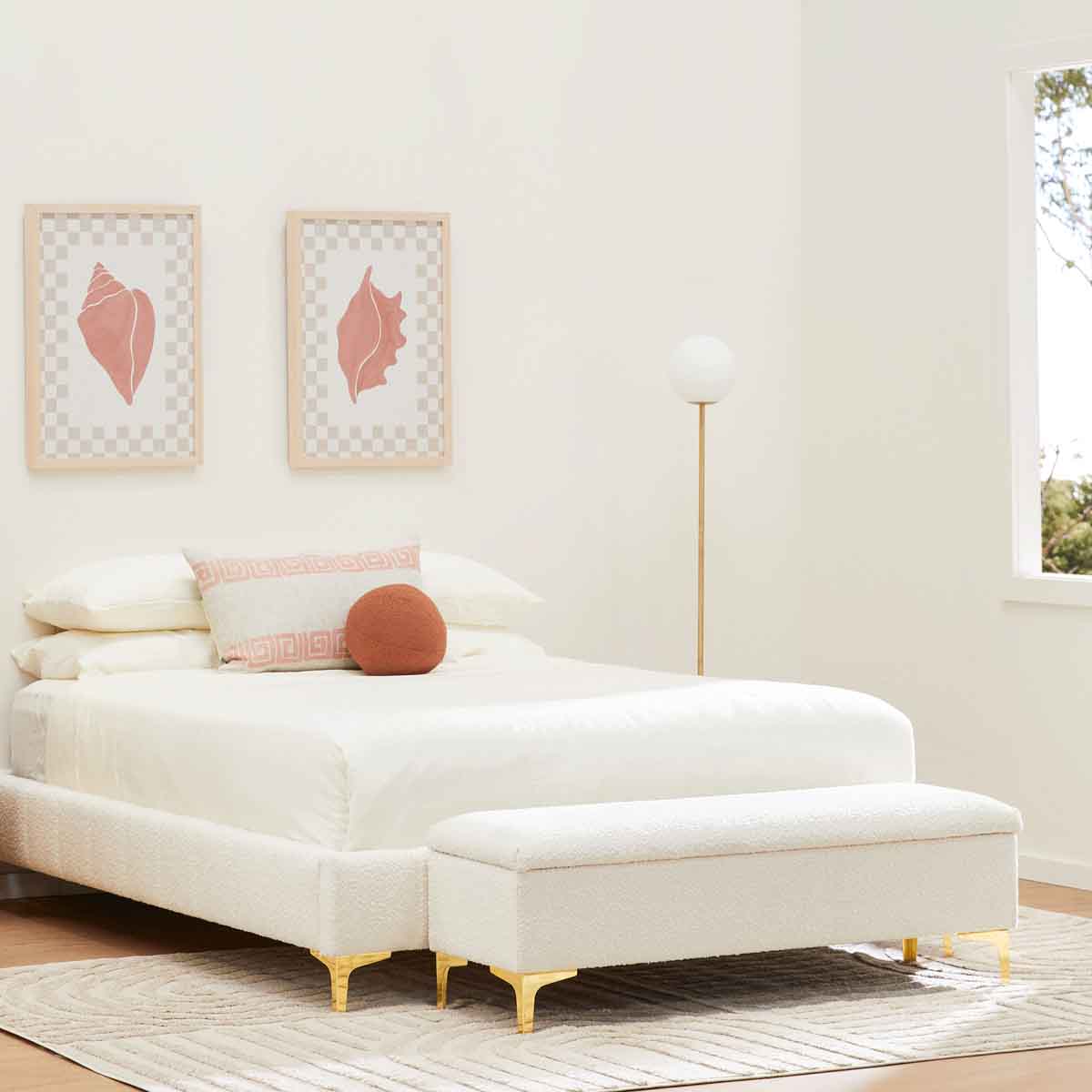 Georgia Boucle Storage Bench - Upholstered Ottoman with Removable Cushion for Entryway, Bedroom & Living Room - Stylish & Functional Home Decor