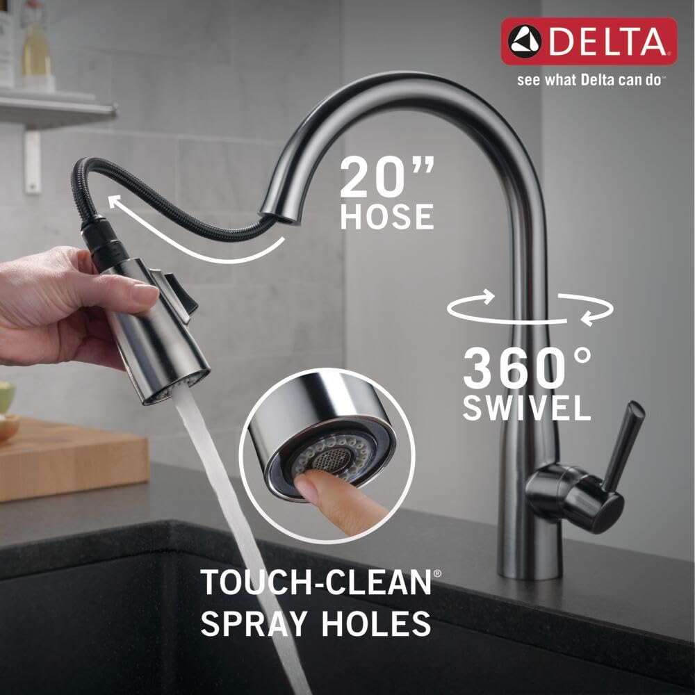 Delta Essa Brushed Nickel Kitchen Faucet with Magnetic Docking Pull-Down Sprayer - Arctic Stainless 9113-AR-DST | Modern Touchless Design for Easy Cooking & Dishwashing