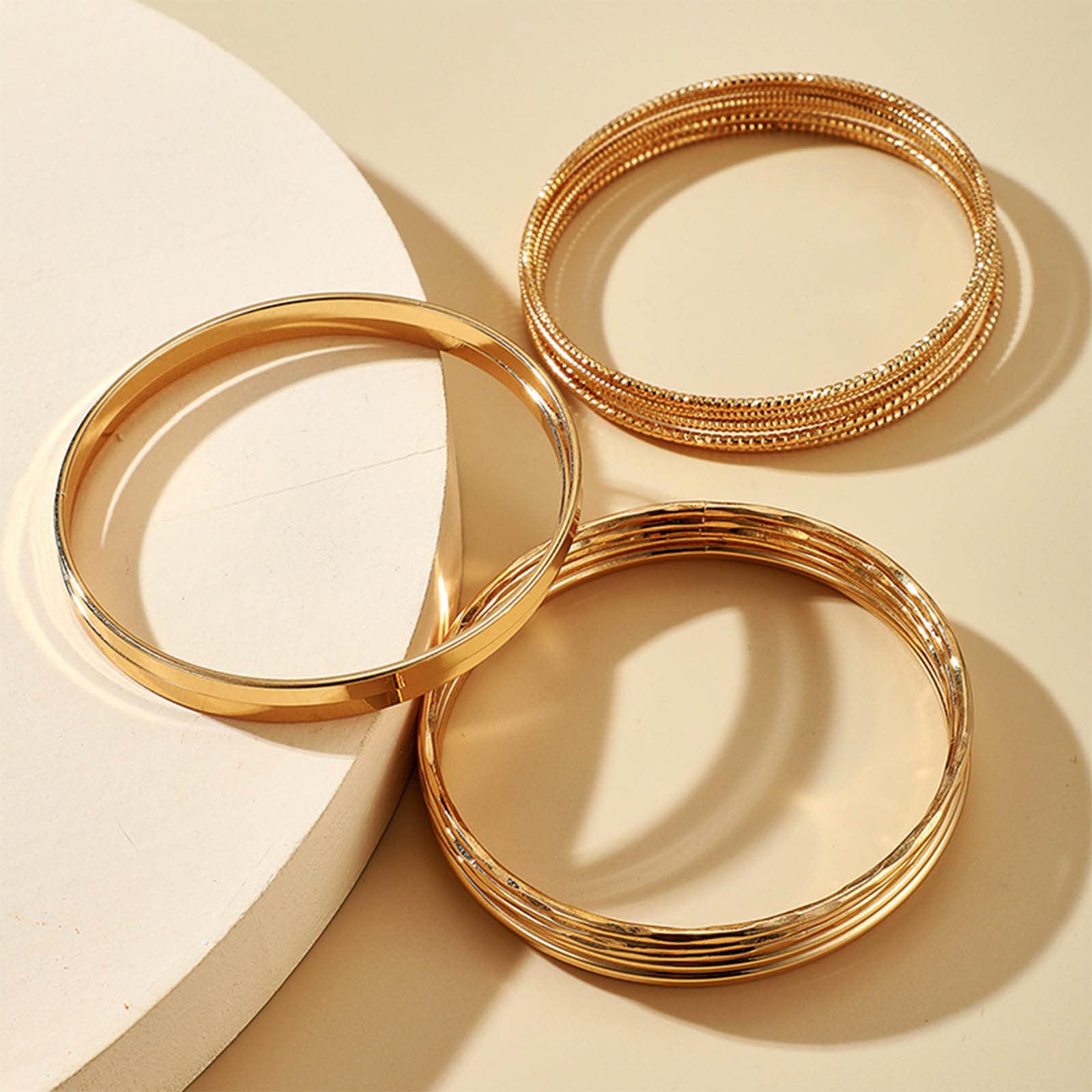 14Pcs Gold Bangle Bracelet Set - Stackable Indian Style Glossy Bangles for Women - Boho Chic Jewelry for Parties, Weddings & Everyday Wear