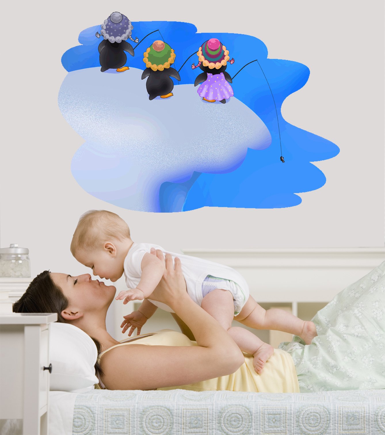 Penguins Fishing II Wall Decal 34x48 Inches - Removable Vinyl Sticker for Kids Room, Nursery, Office & Home Decor