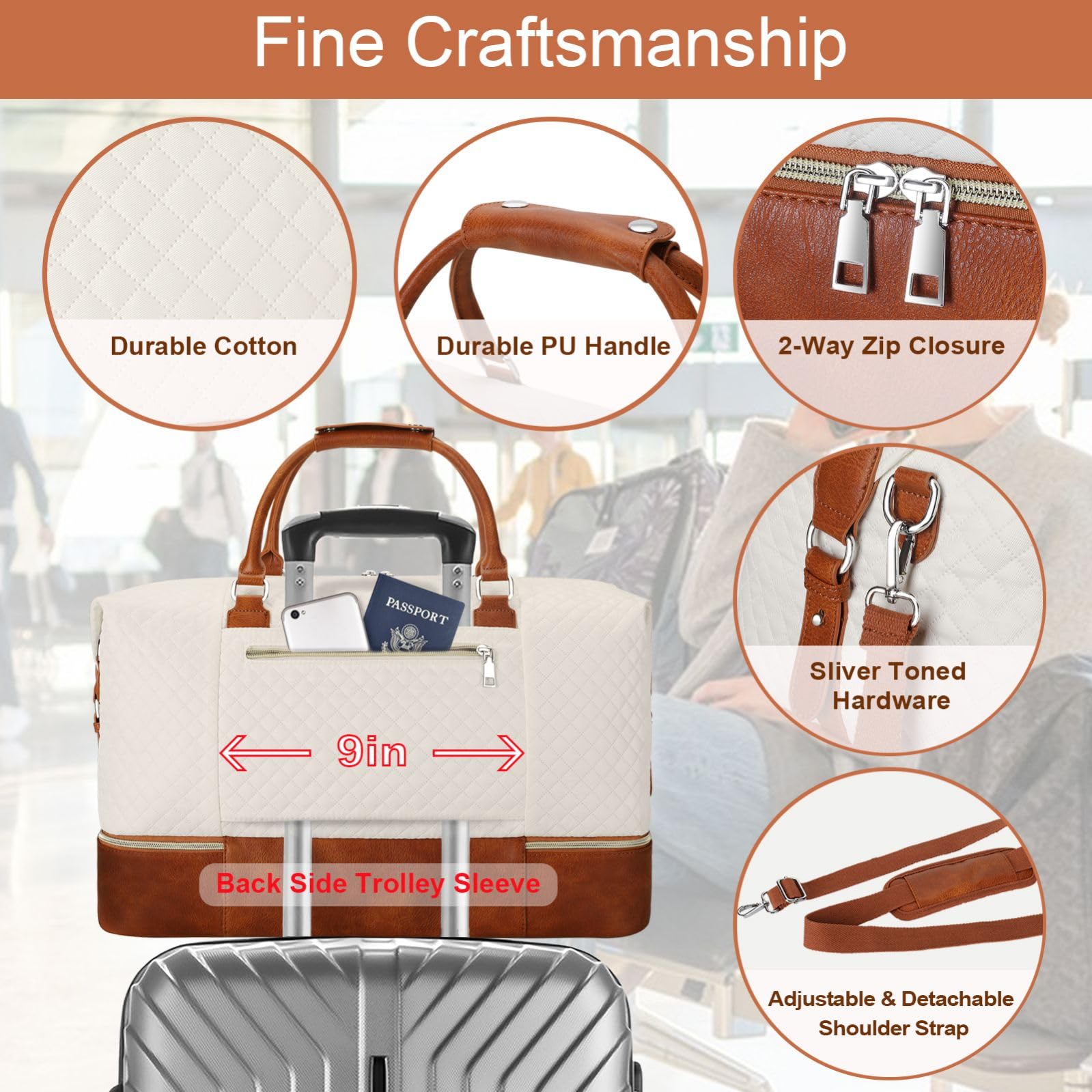 Stylish Weekender Bag for Women - Large Travel Duffel with Shoe Compartment | Perfect Carry-On Overnight Bag & Gym Tote | Ideal for Weekend Getaways, Business Trips & Workout Sessions