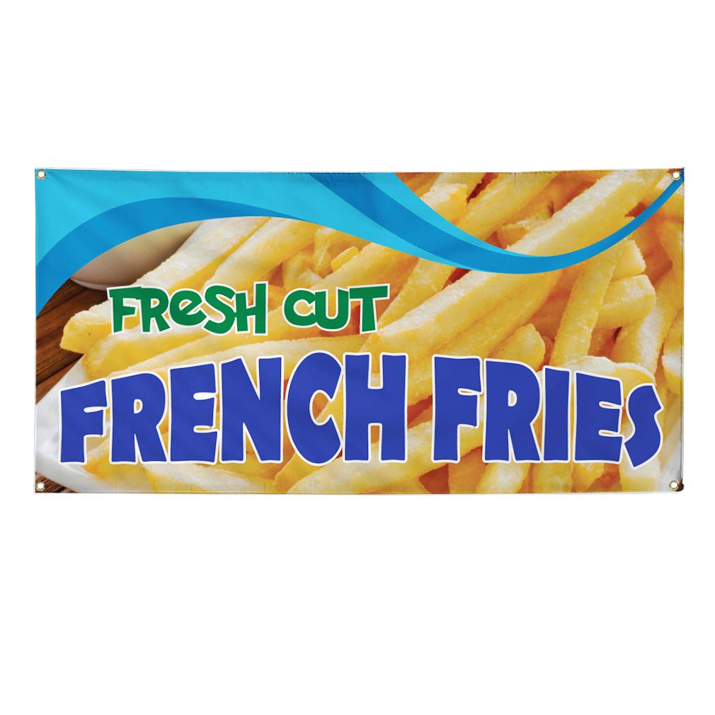 Premium Vinyl Banner - Multiple Sizes (48x96 Inches) | Weatherproof Outdoor Restaurant Sign with 8 Grommets | Perfect for Food Trucks, Cafes & Outdoor Advertising | Yellow Fresh Cut French Fries Design