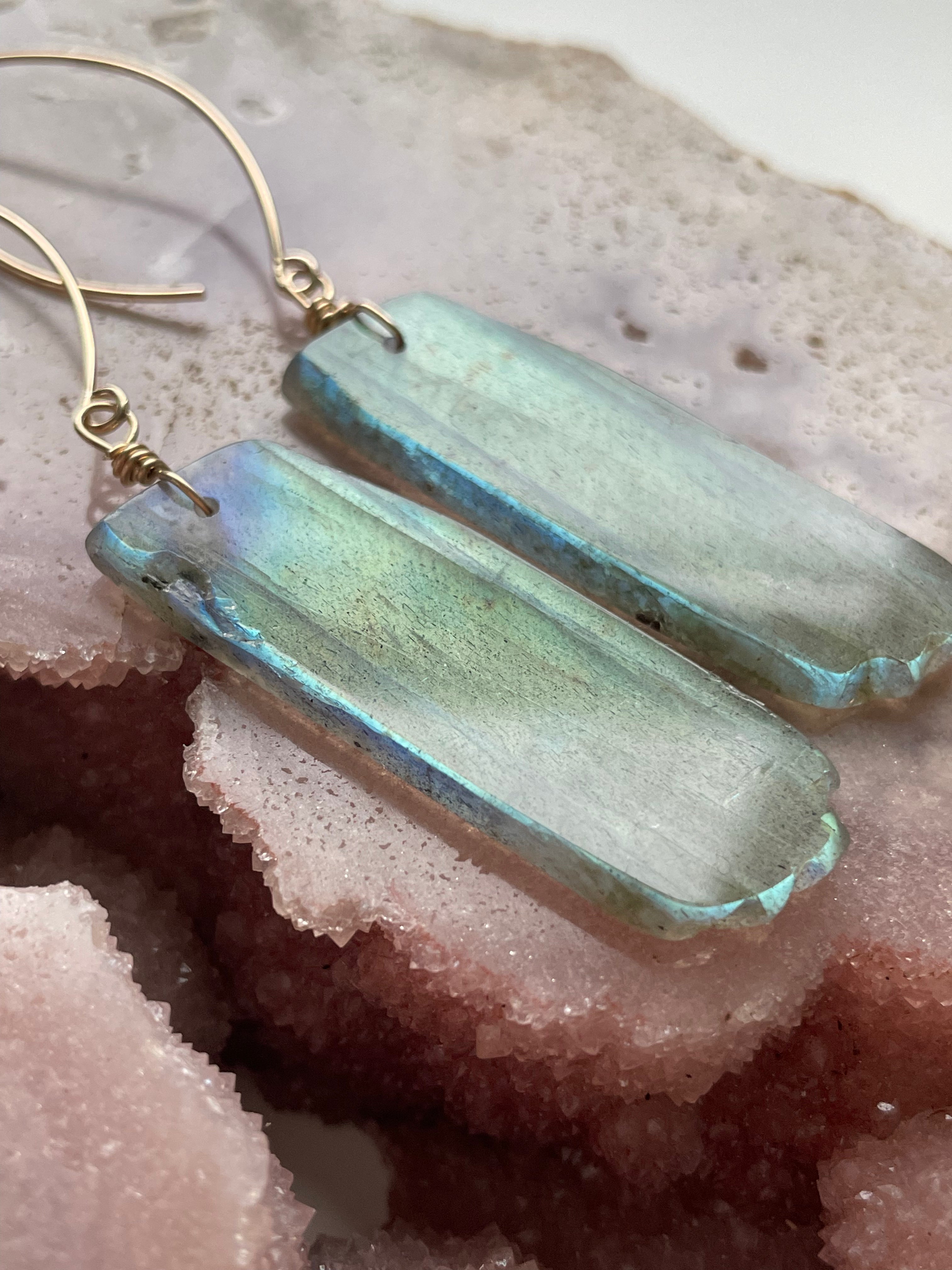 Gold Labradorite Dangle Drop Crystal Earrings for Women - Elegant Gemstone Jewelry for Party, Wedding & Evening Wear