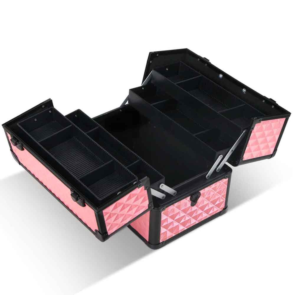 Embellir Portable Cosmetic Beauty Makeup Case - Diamond Pink Travel Organizer for Makeup Brushes, Lipsticks & Skincare | Perfect for Travel, Home & Salon Use