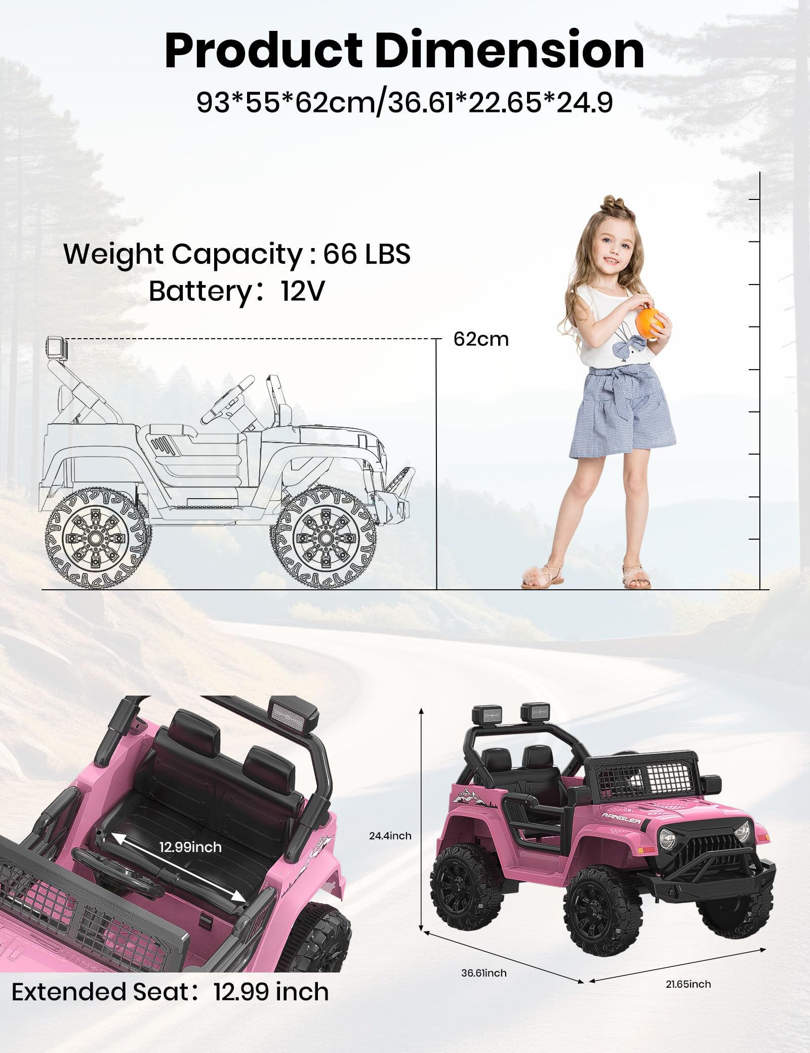12V Kids Electric Ride-On Truck Car - Pink Off-Road SUV with Parental Remote Control, Safety Belt, LED Lights & Music | Forward/Reverse Functions | Perfect Gift for Girls Ages 3-5 | Outdoor Play, Backyard Fun & Birthday Presents