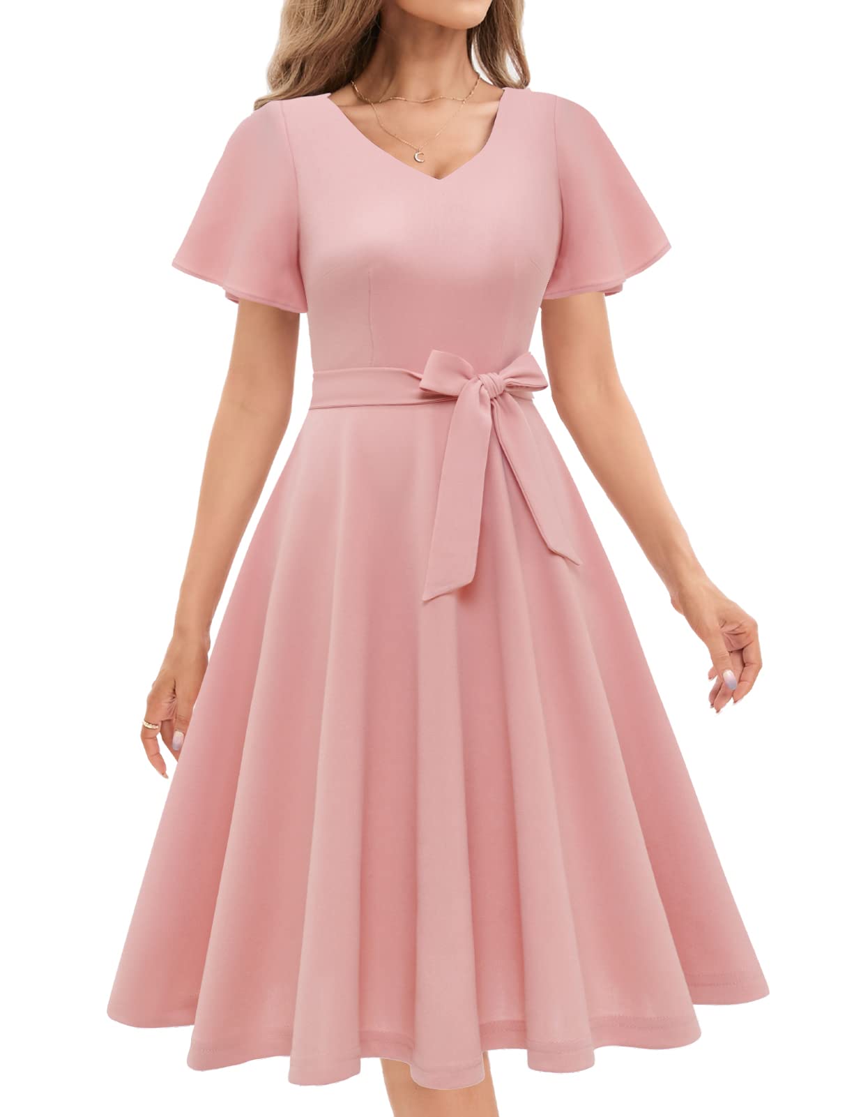Elegant Gardenwed Wedding Guest Dresses - Flowy Midi Swing Cocktail Dress for Tea Party & Special Occasions | Perfect for Bridal Showers, Garden Weddings & Formal Events