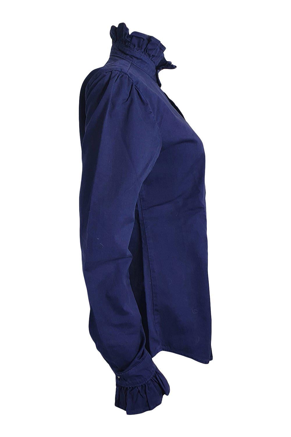 EVE DENIM 100% Cotton Women's Violet Button-Down Shirt in Navy Blue (XS) - Casual Office Wear & Spring Outfits