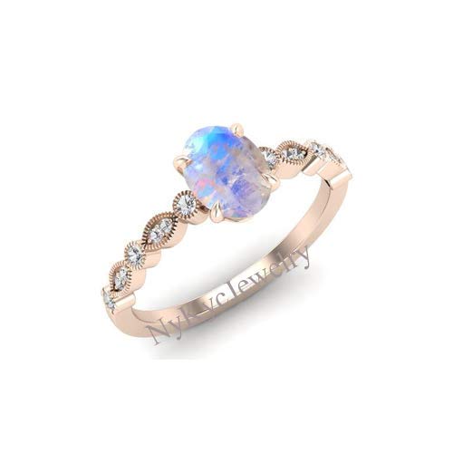 Natural Moonstone Engagement Ring - Vintage Art Deco Rose Gold Women's Ring - 925 Sterling Silver Solitaire Gemstone Ring - Handmade Antique Jewelry for Weddings, Anniversaries & Special Occasions