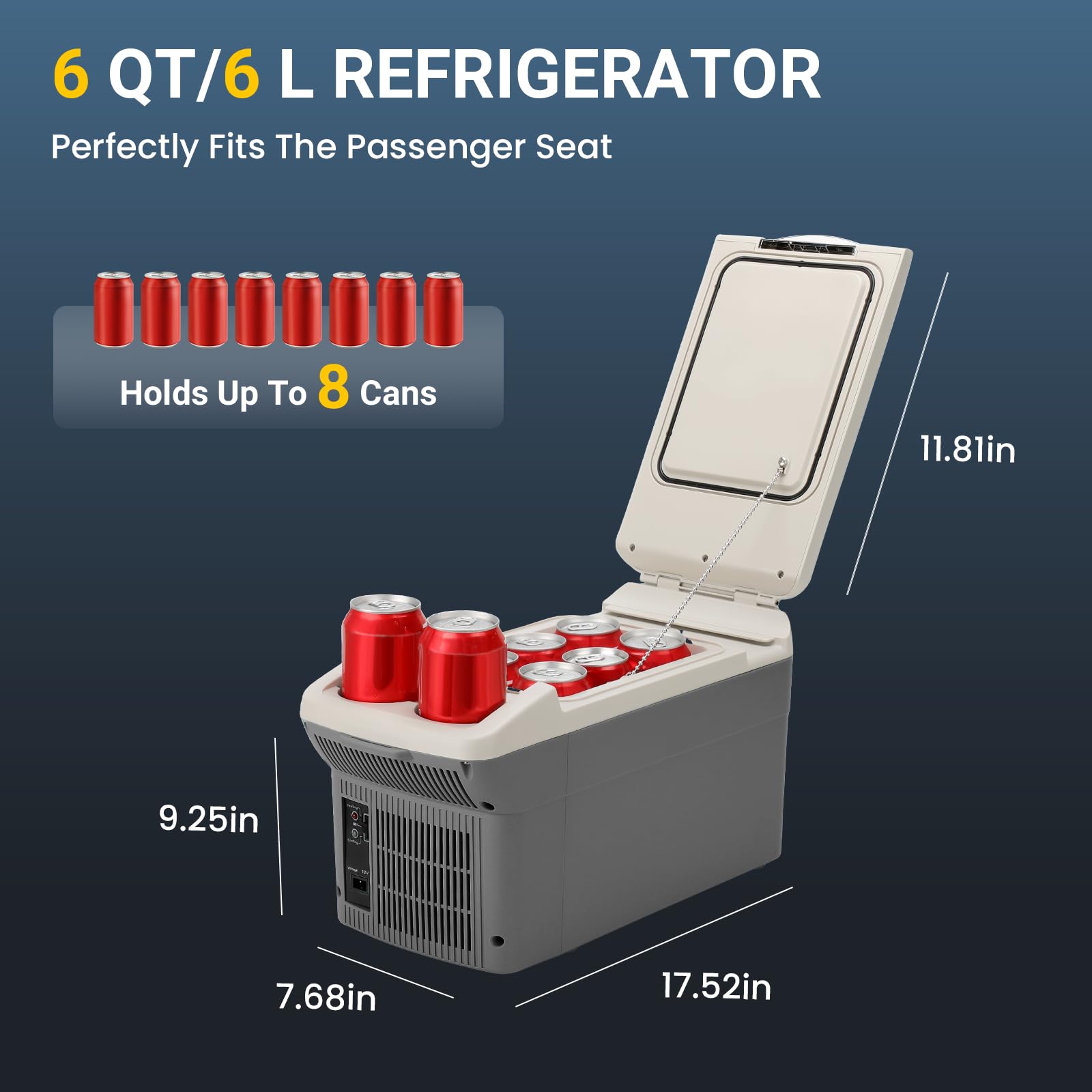 12V Car Refrigerator Cooler and Warmer - 6 Quart (6L) Portable Electric Fridge for Cars, RVs, Camping - Dual Power 12V DC & 110V AC - Compact Thermoelectric Cooler for Road Trips, Picnics, Outdoor Adventures (Grey)
