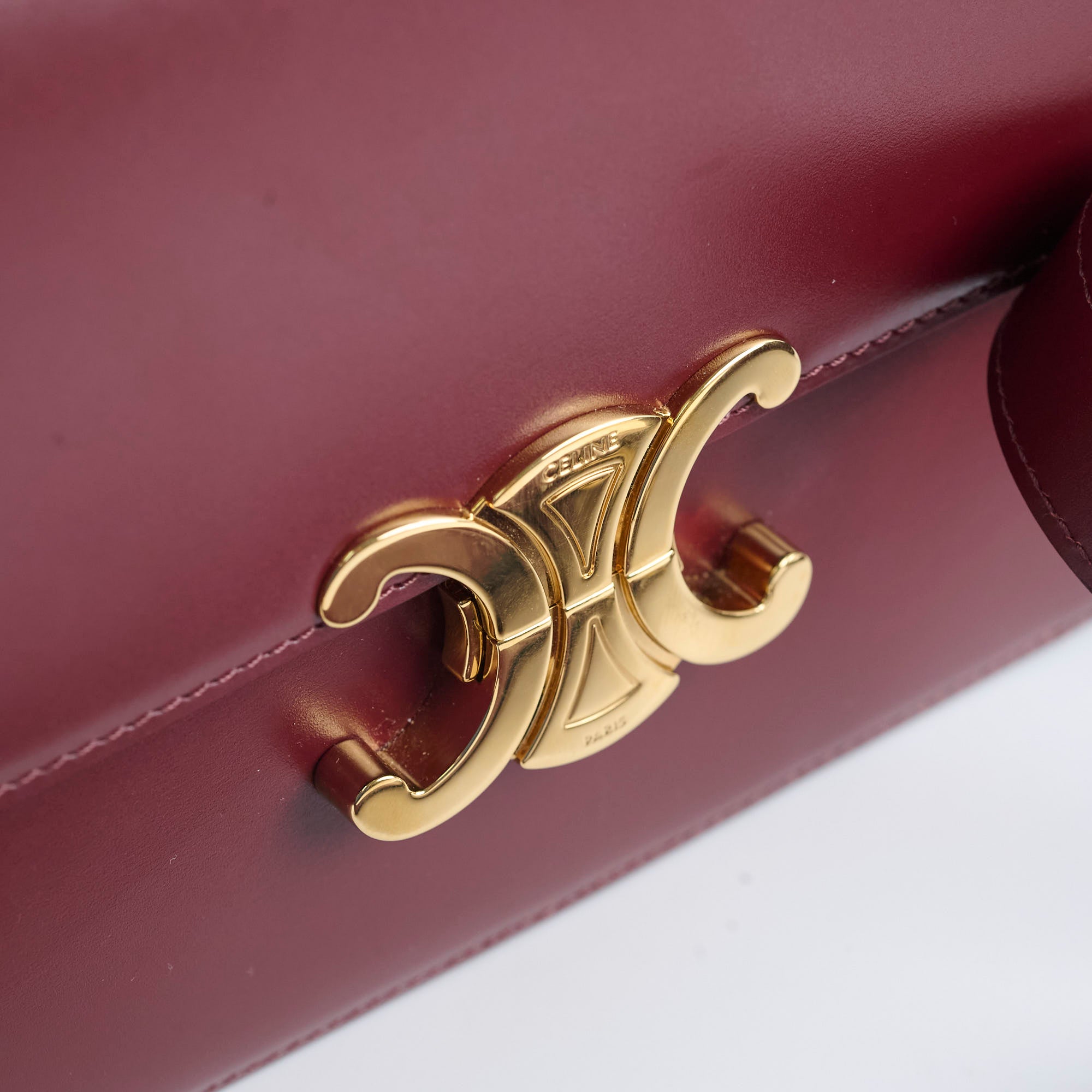 Celine Medium Triomphe Handbag in Shiny Burgundy Calfskin Leather - Perfect for Work, Travel & Evening Events
